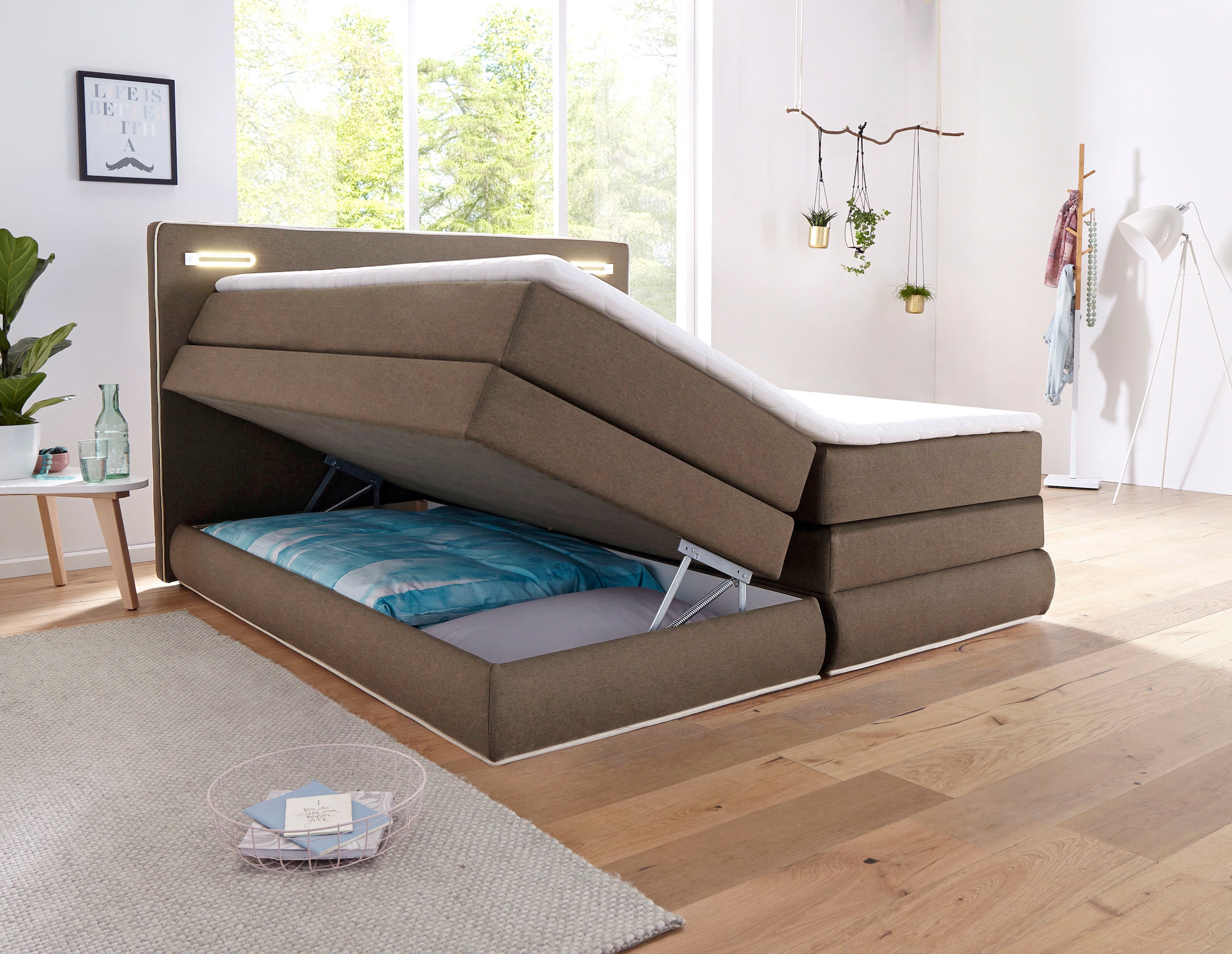 COLLECTION AB Boxspringbett »Ninoni mit Kaltschaummatratze«, inkl. Bettkasten, Topper und wahlweise mit LED-Beleuchtung
