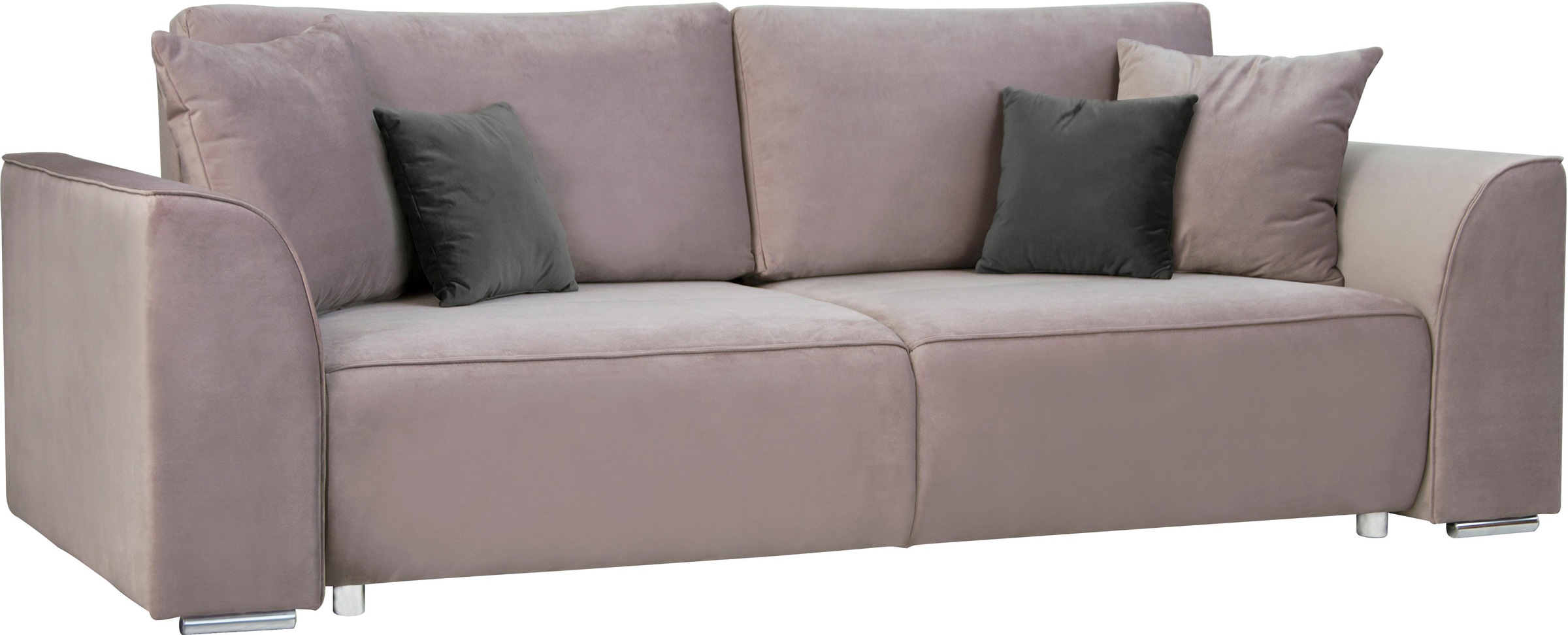 3-Sitzer INOSIGN "BEATRICE, B: 250 cm - wahlweise mit Bettfunktion", rosa (rosé), B:250cm H:92cm T:107cm, Sofas, u. Bettkasten, incl. 2 Zierkissen 3