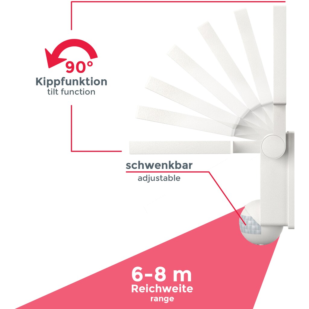 B.K.Licht LED Außen-Wandleuchte mit Bewegungssensor, inkl. LED-Platine, 20 Watt, 2.000lm, 4.000K, Sensor-Reichweite ca. 6-8 Meter, schwenkbar