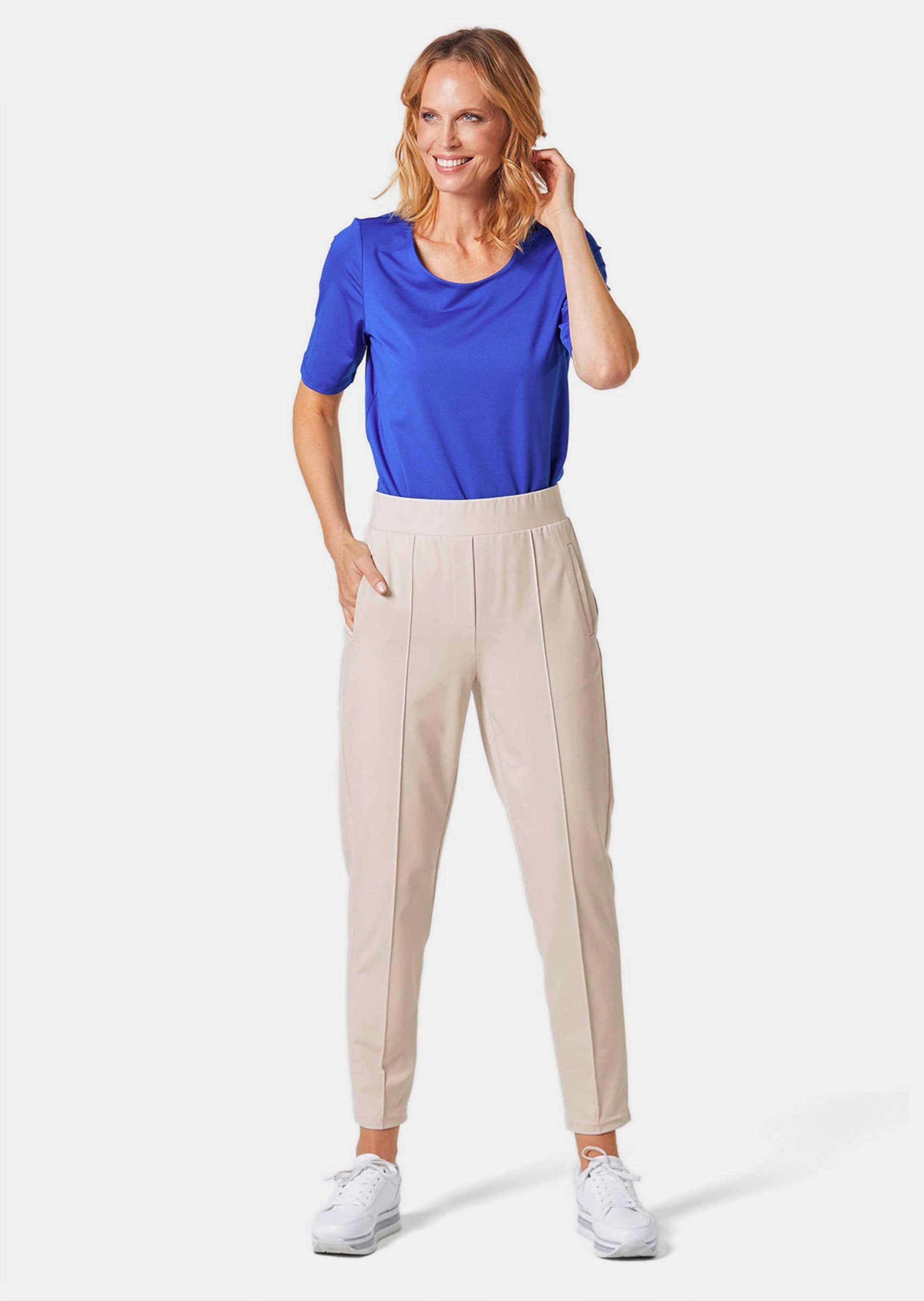 Schlupfhose GOLDNER "Damen-Schlupfhose SARA mit Stretchkomfort", Damen, Gr. 48, N-Gr, grün (kiesel), Obermaterial: 50% Polyamid PA. 45% Viskose CV. 5% Elasthan EL., Hosen Schlupfhose 3