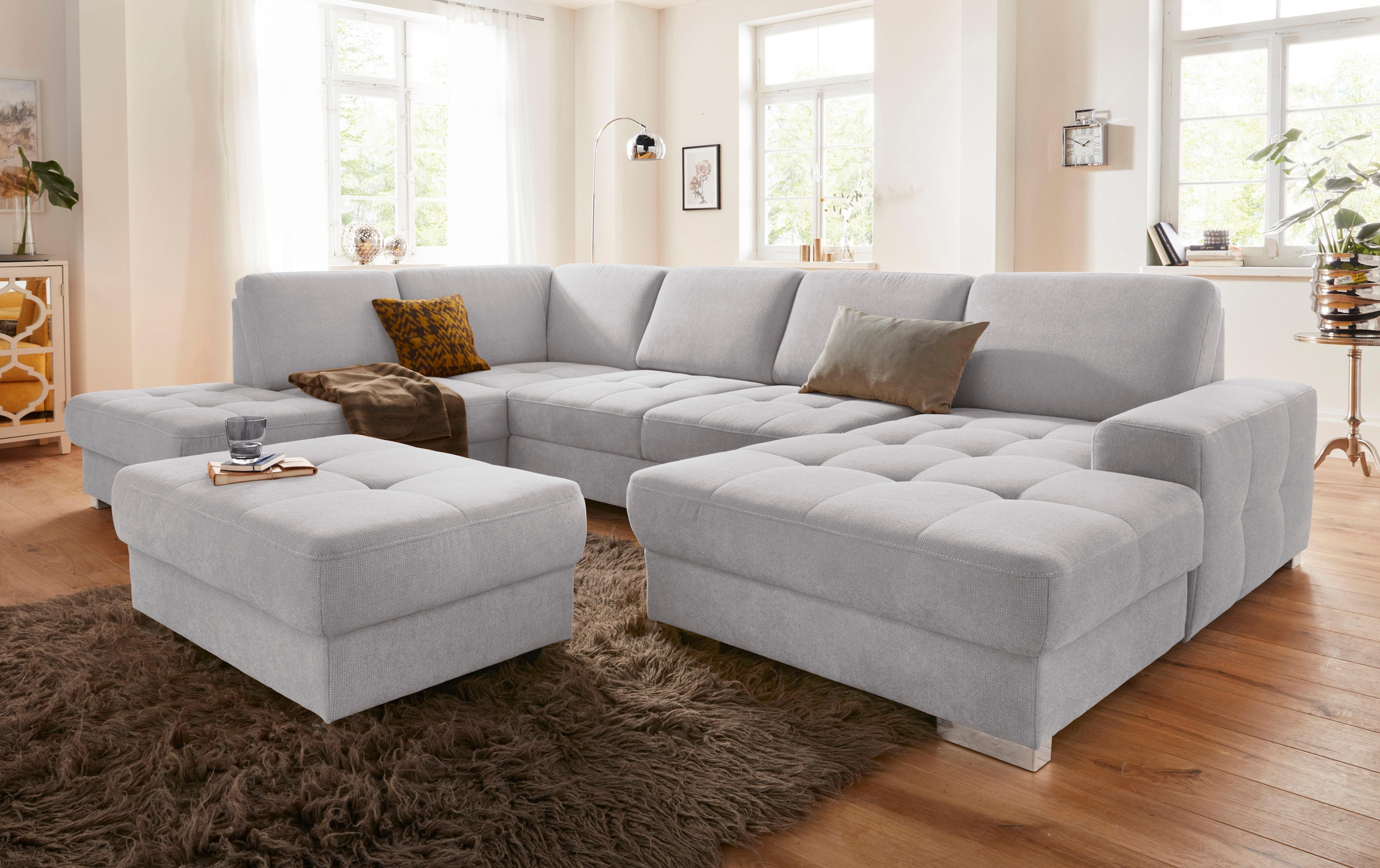 sit&more Wohnlandschaft "Santorini U-Form" mit Federkern und Sitztiefenverstellung, wahlweise mit Schlaffunktion