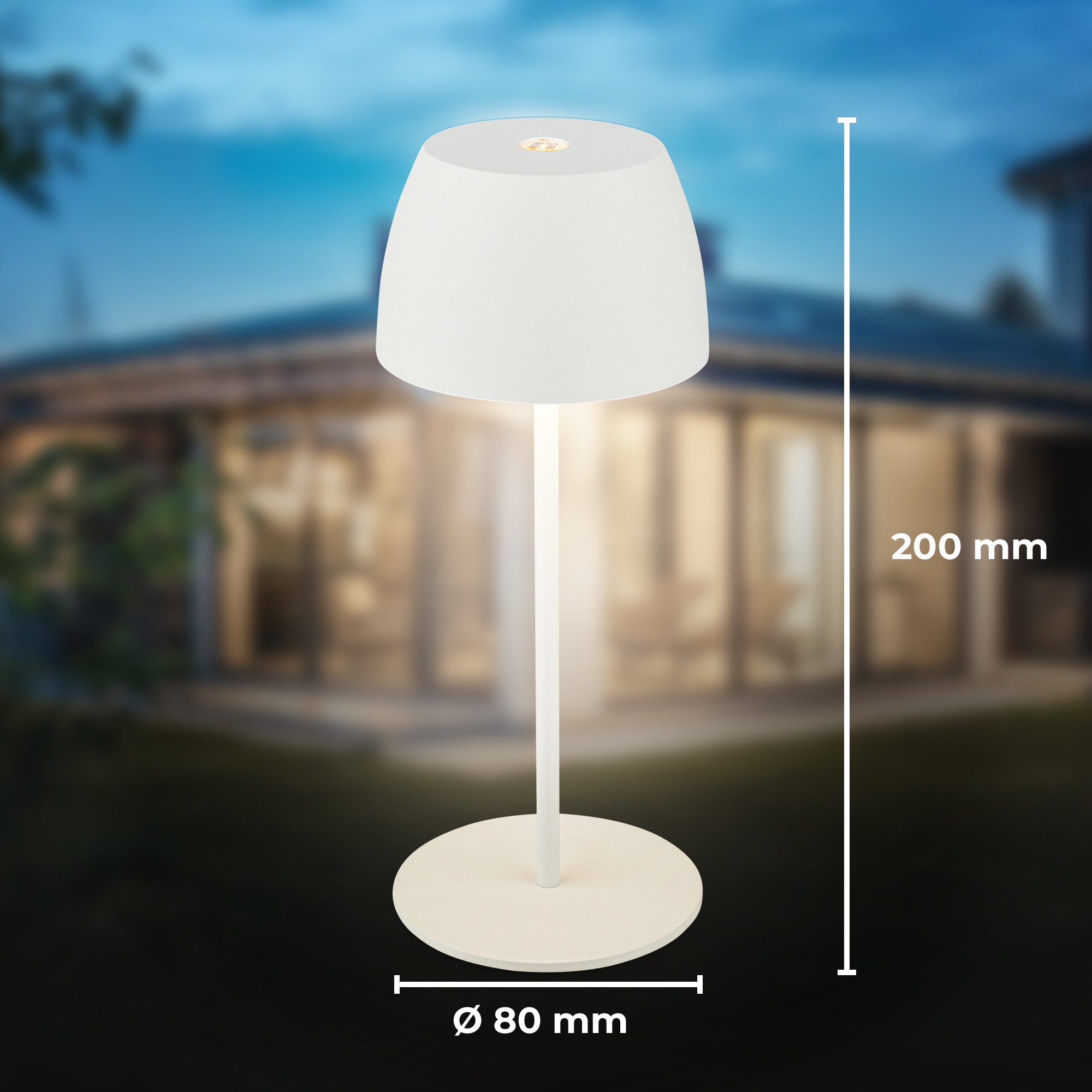 B.K.Licht Außen-Tischleuchte »BK_TL1605 Mini Akku LED Tischlampe, Touchdimmer, mit USB-C«, 1 flammig, Leuchtmittel LED-Modul | LED fest integriert, 2.700 K, 150 Lm, 2,5W, IP44, Akku wechselbar, 4h-24h Leuchtdauer, Weiß
