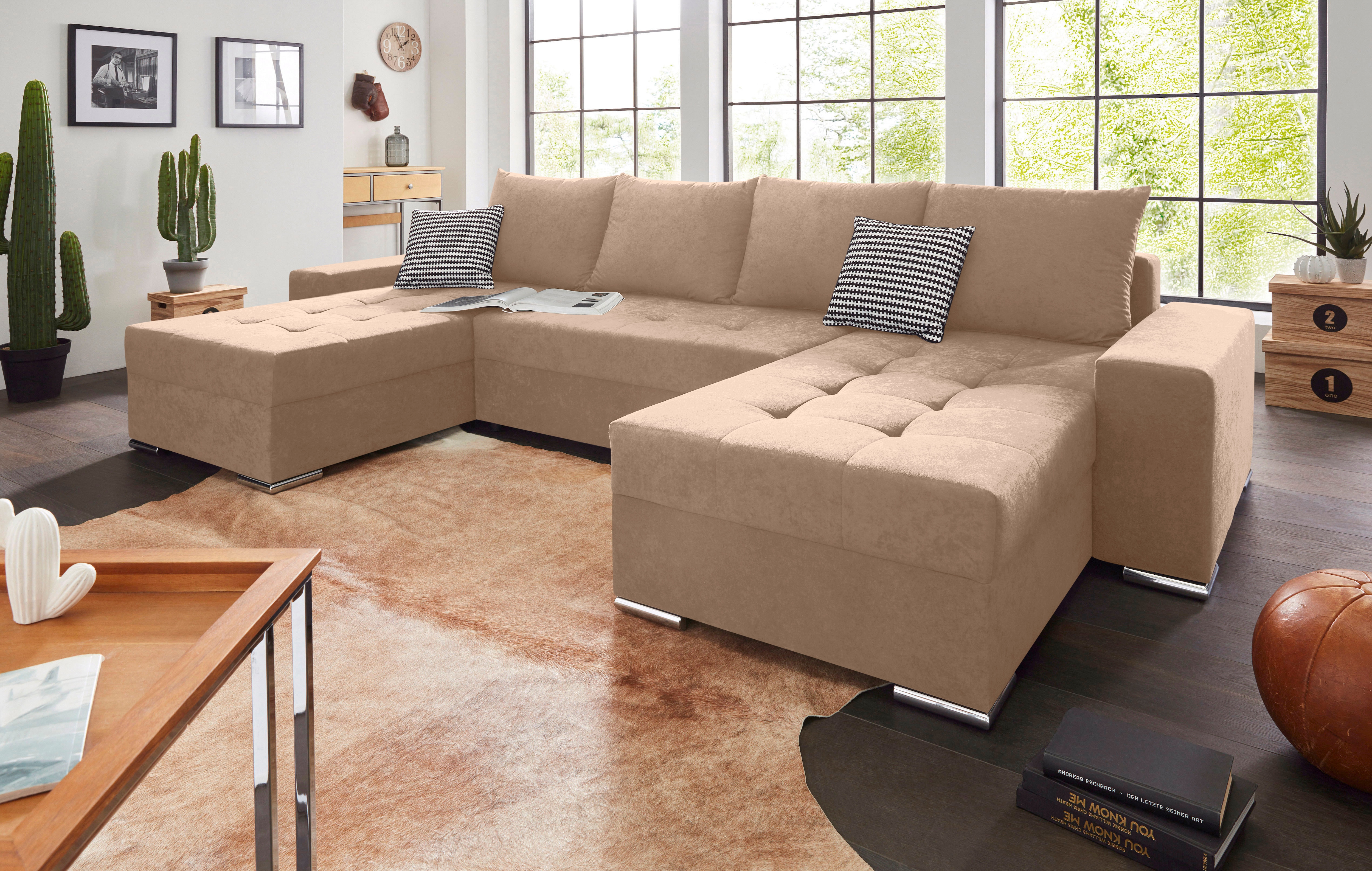 COLLECTION AB Wohnlandschaft "Josy XL U-Form, Breite: 313 cm" Schlaffunktion, Bettkasten & 2 Zierkissen, Federkern