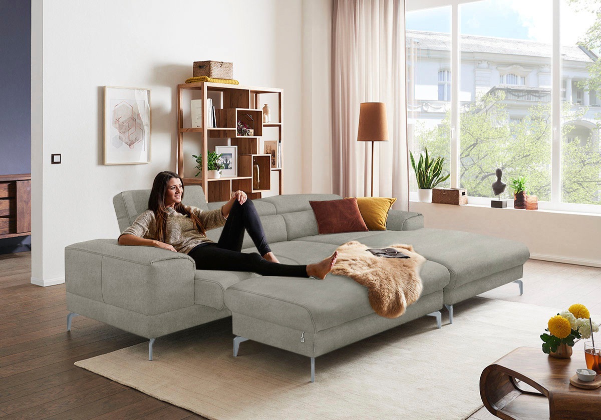 Thumbnail - W.SCHILLIG Polsterhocker "piedroo, Designsofa mit tollem Sitzkomfort, bequem, L-Form", Füße in Silber matt