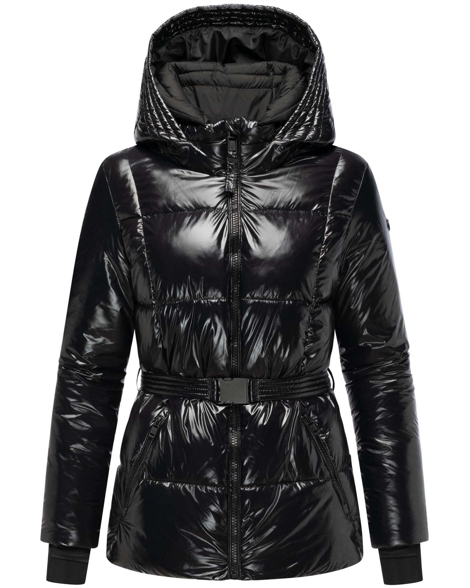 Navahoo Steppjacke "Eisglanz 14" mit Kapuze Glänzende Damen Winterjacke mit Taillengürtel