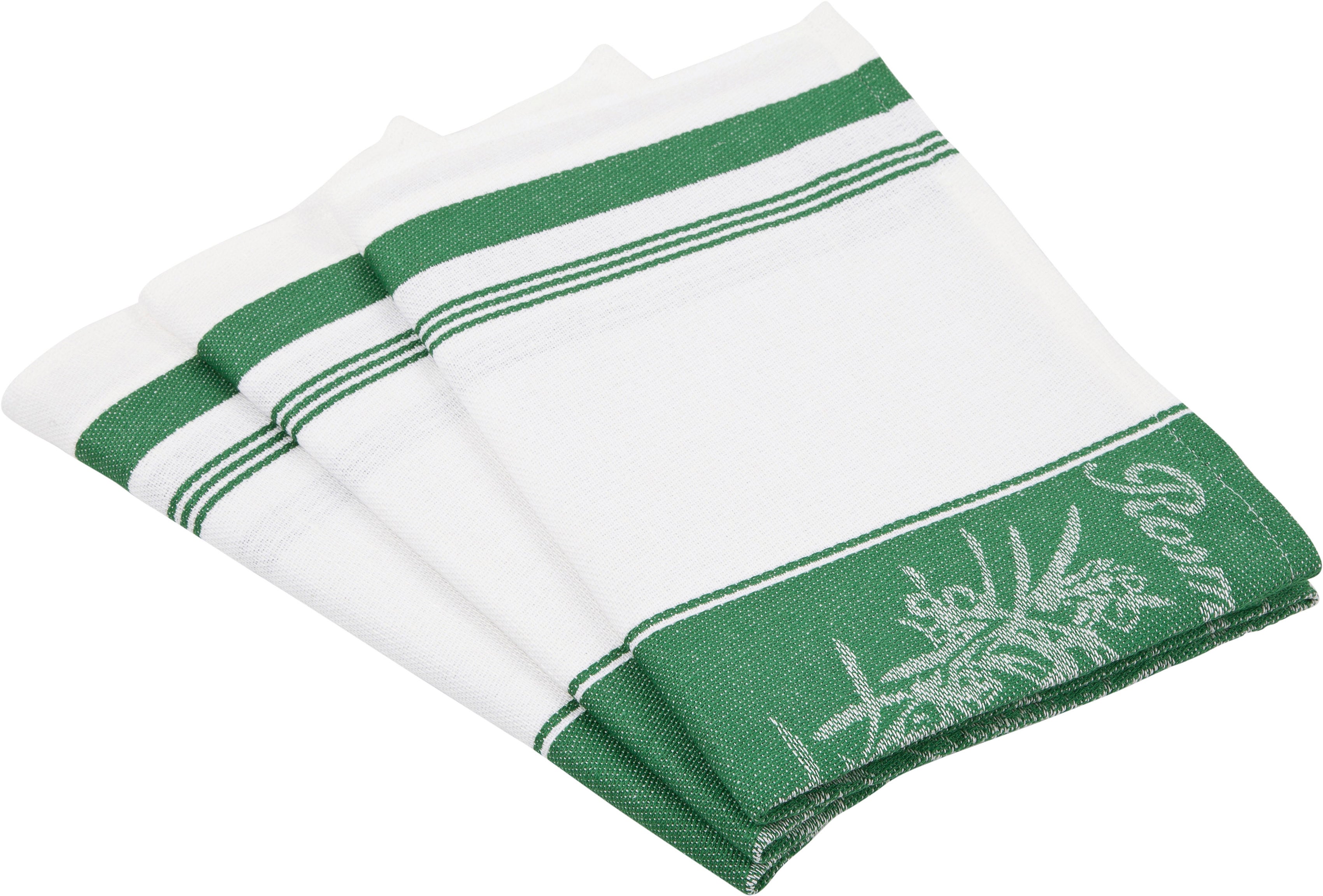 Geschirrtuch ROSS, B:50cm L:70cm, grün, 50% Baumwolle, 50% Leinen, Geschirrtücher, "Exclusiv", Mittelstreifen mit Kräutern, 50x70 cm