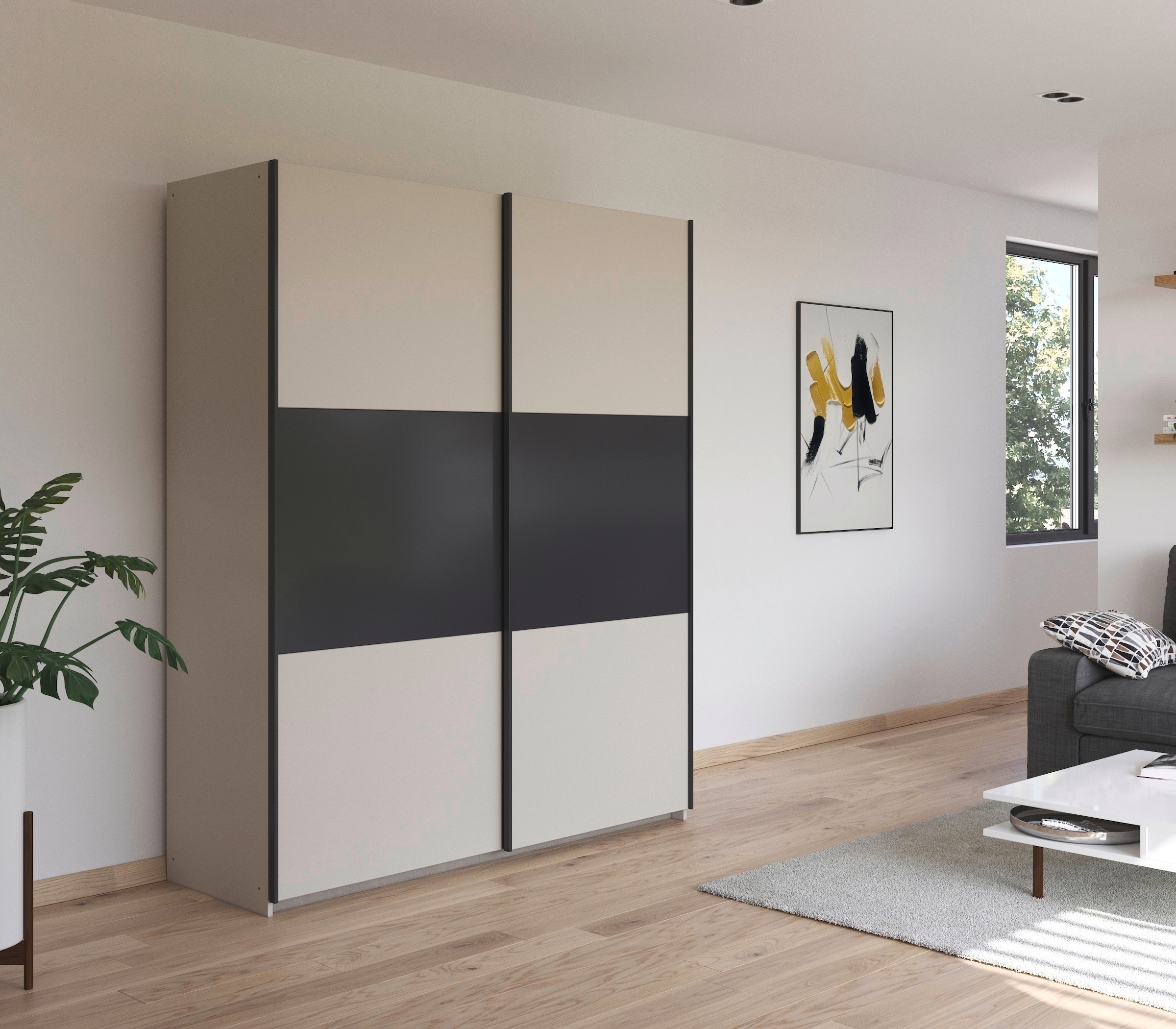 rauch Schwebetürenschrank »Kleiderschrank Schrank Garderobe Garderobenschrank Wäscheschrank NEO« in 3 verschiedenen Ausstattungen BASIC/CLASSIC/PREMIUM,  mit großzügigem Stauraum und vielfältigen Farbkombinationen