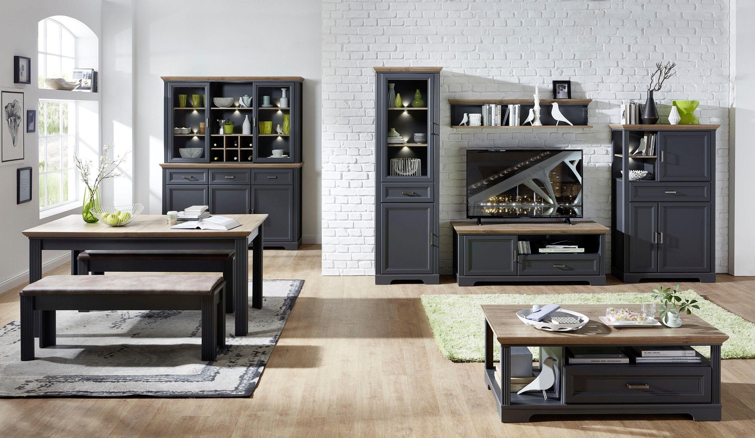 Innostyle Vitrine »Jasmin«, (1 Sideboard und 1 Aufsatzvitrine), 2-teilig