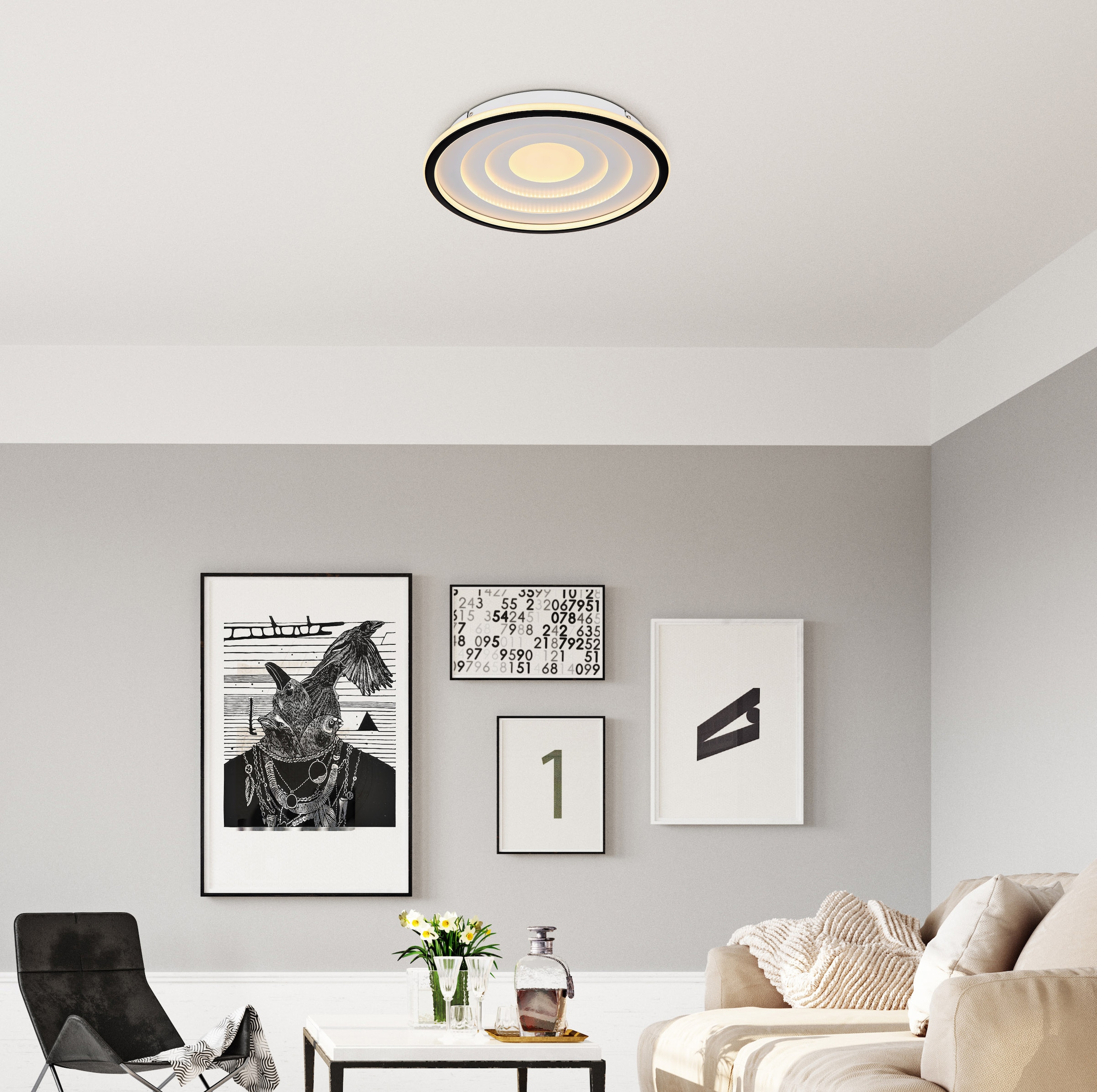 GLOBO LIGHTING Deckenleuchte »FOPPA« LED-Modul 1 Stk. Warmweiß Deckenlampe Wohnzimmer-Leuchte Schlafzimmer-Leuchte Flur Küche