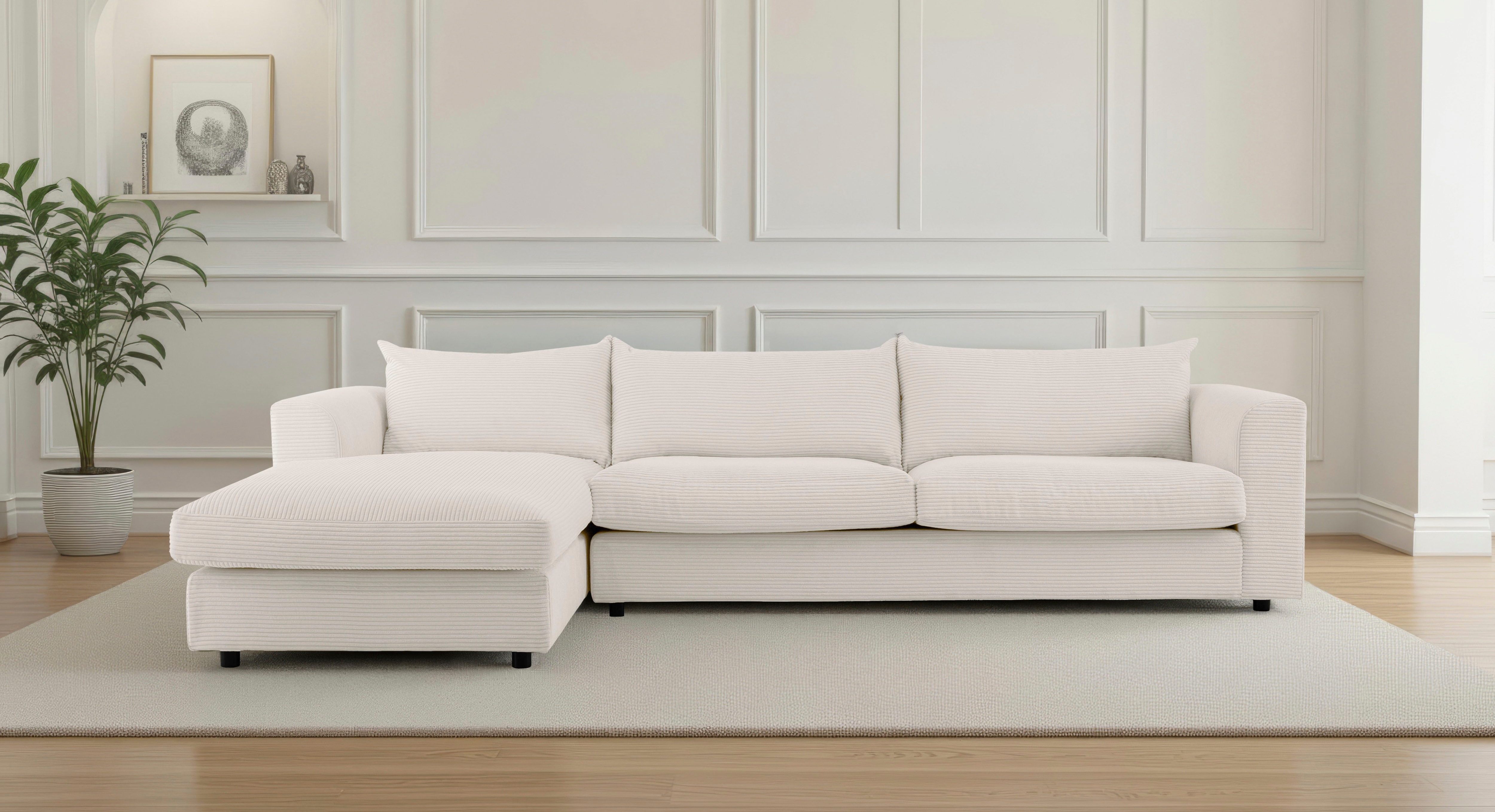 LeGer Home by Lena Gercke Ecksofa "Avelina" Breite 297 cm, in Cord- und Chenille- Stoff, Rückenkissen mit Federn