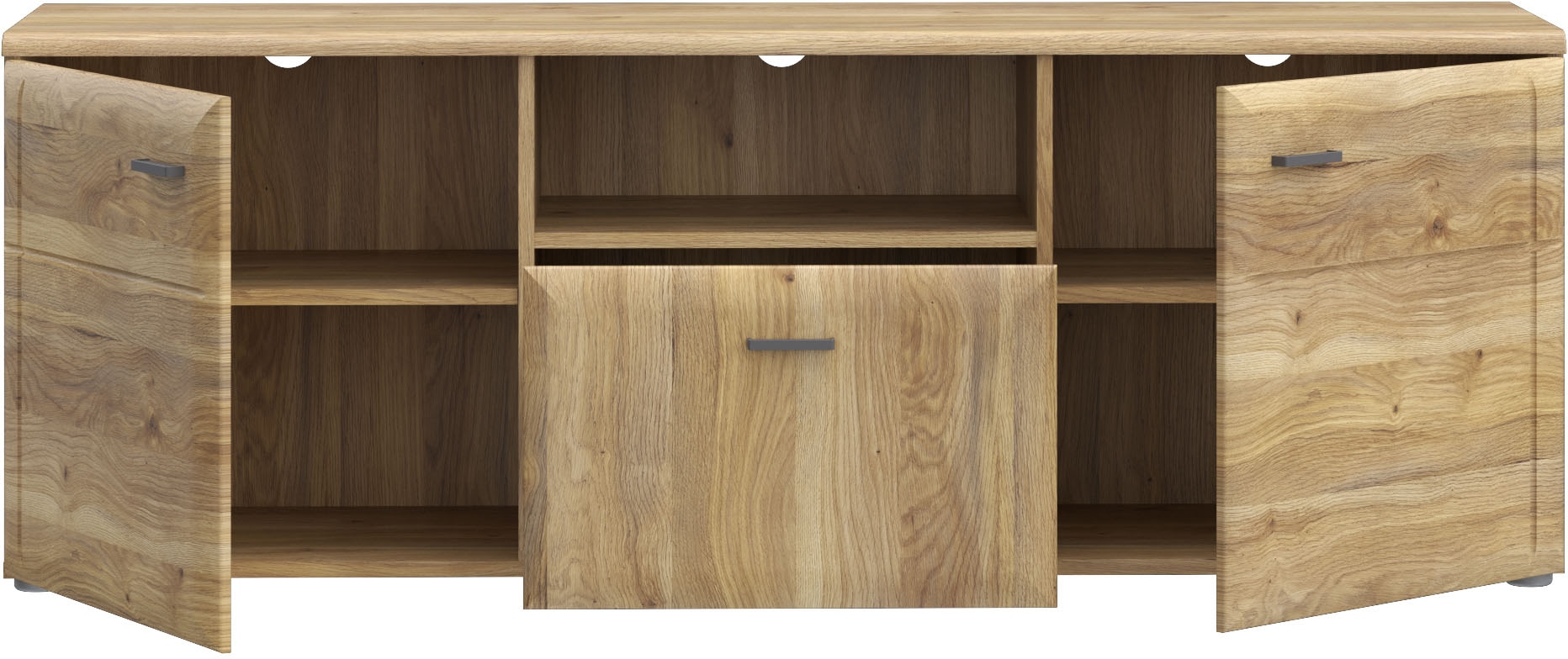 FORTE Lowboard »Akinori TV-Board, TV-Schrank«, TV Board, MDF Front, Holzoptik; Metallgriffe, Vollauzug, Soft Close