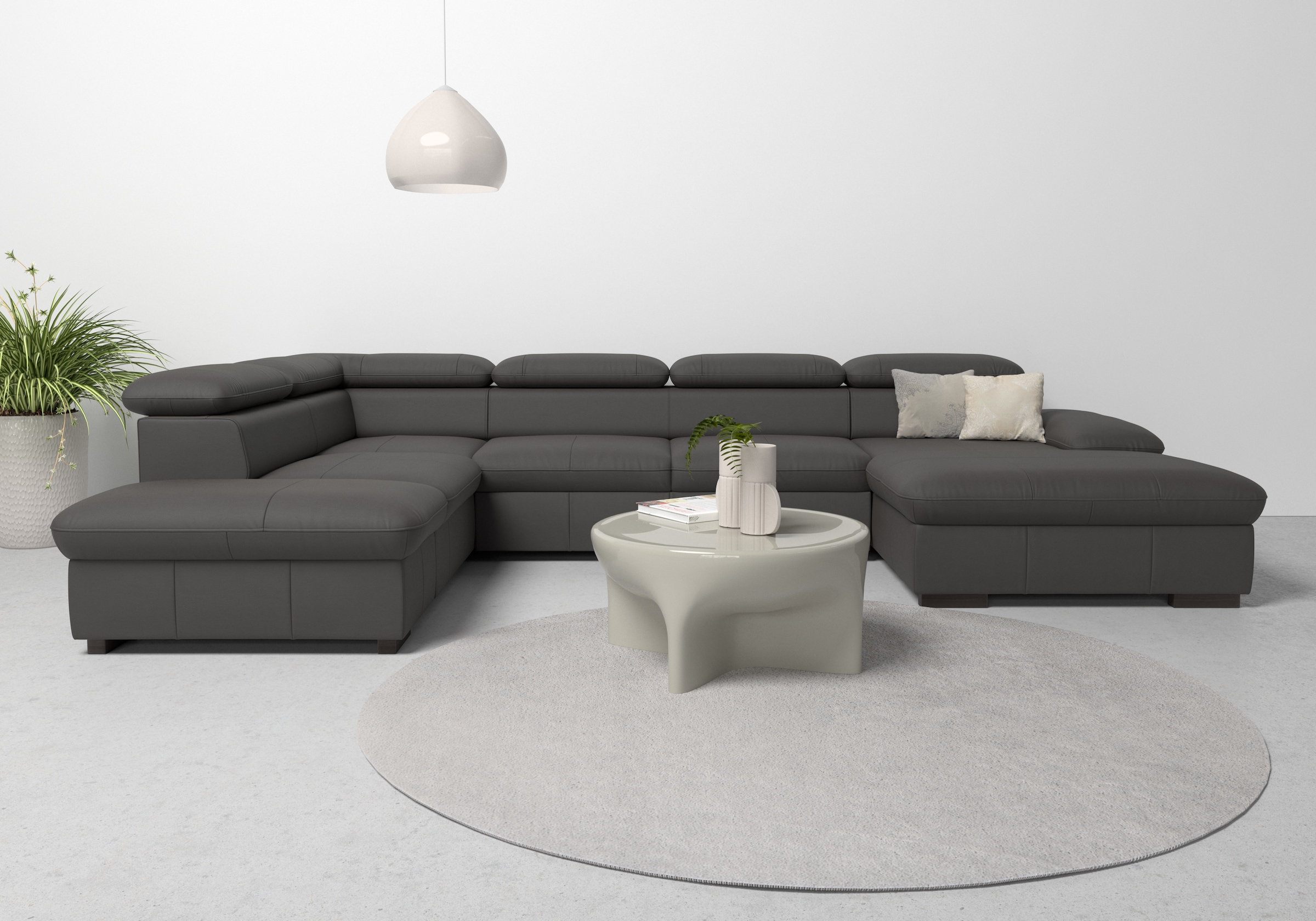 OTTO home Wohnlandschaft "Alberto U-Form, B: 350 cm, mit Kopfteilverstellung, XXL-Sofa" optional mit Schlaffunktion, Couch mit Lederoption