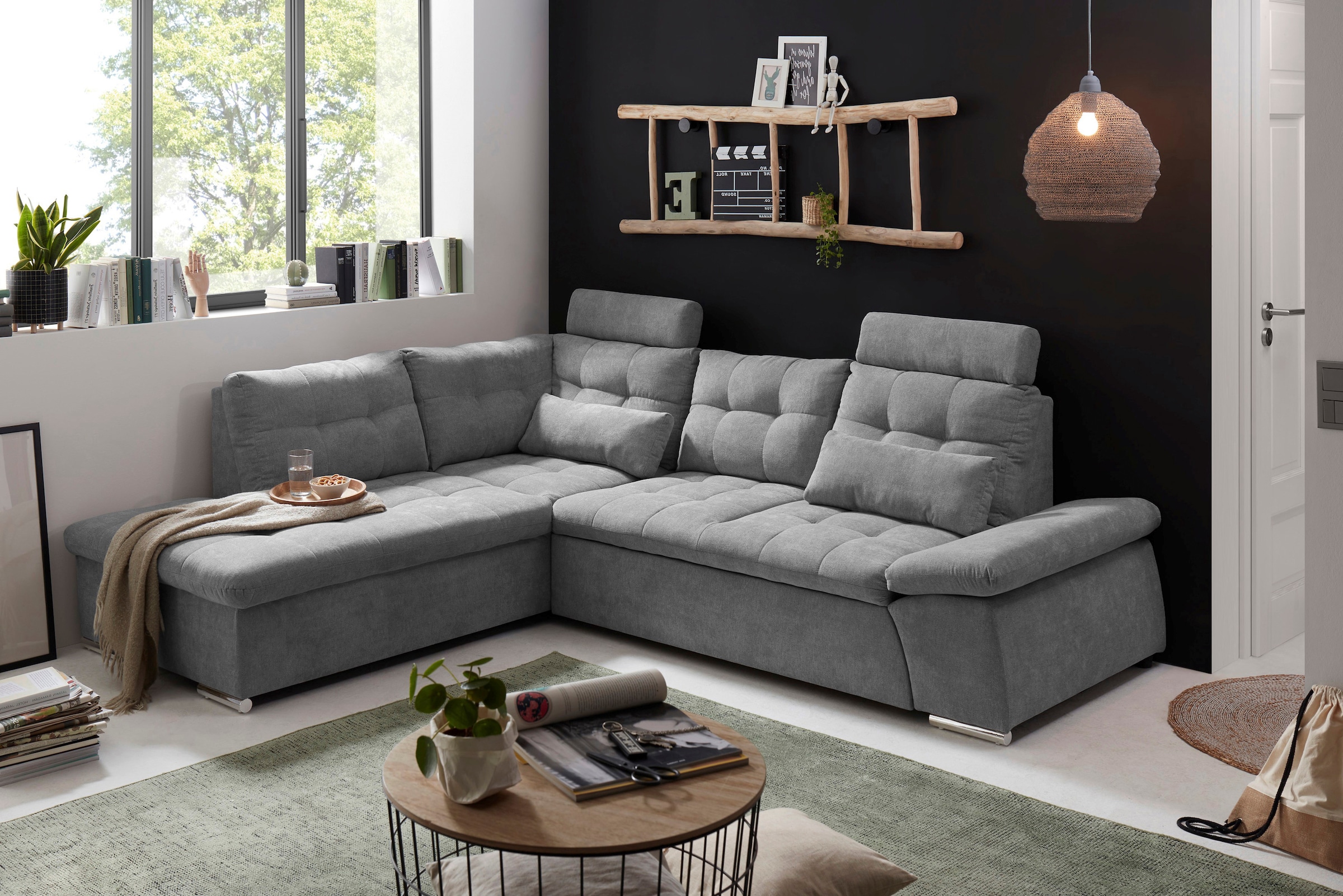 ED EXCITING DESIGN Ecksofa »Nalo L-Form«, mit Bettfunktion, Armteilverstellung, Kopfstützen & 2 Nierenkissen