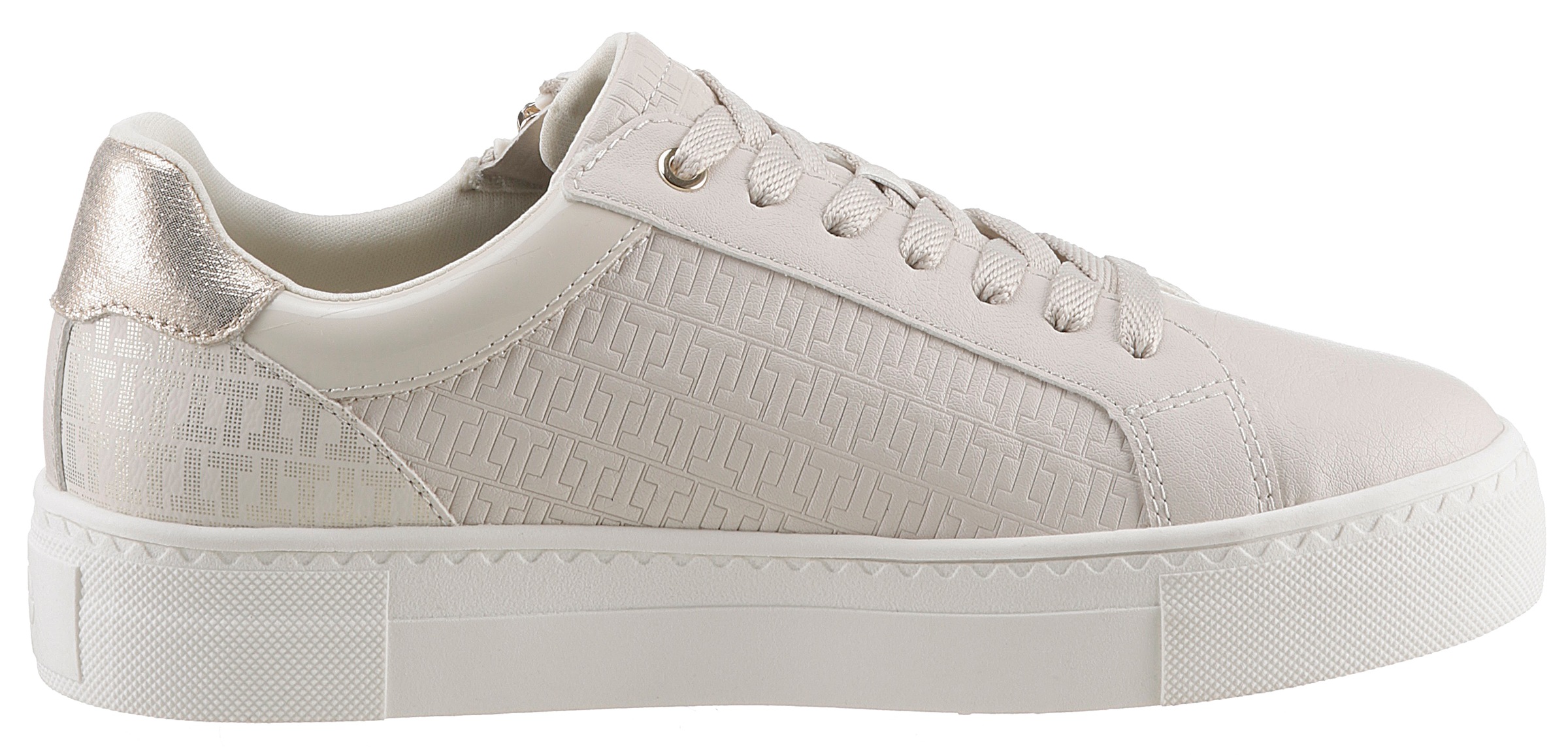 Plateausneaker TAMARIS, Damen, Gr. 37, beige (ecru, goldfarben), Lacklederimitat, Lederimitat, Schuhe Plateausneaker, Freizeitschuh, Halbschuh, Schnürer mit Besätzen und Glitzerdetails, Topseller 3