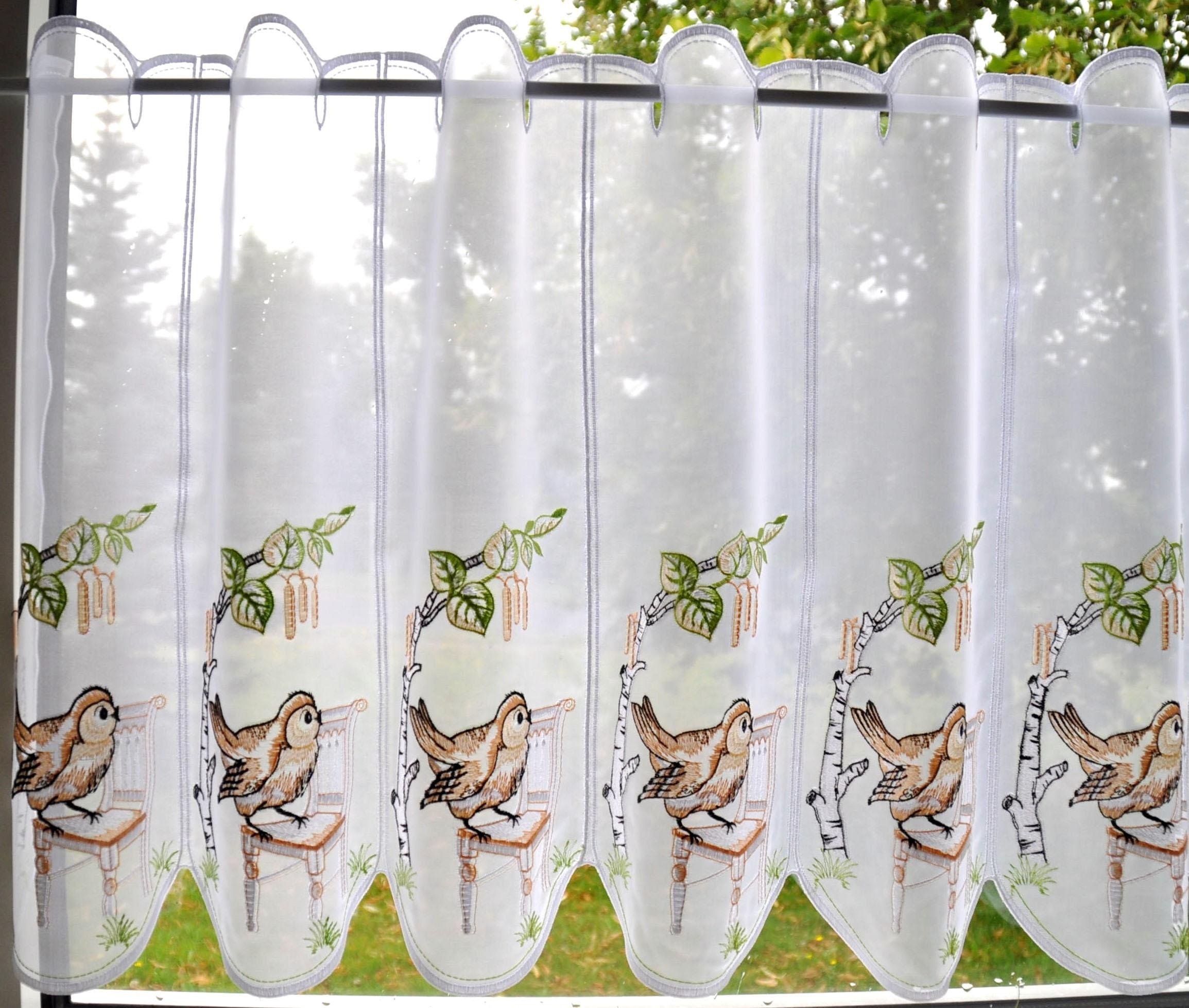 Stickereien Plauen Scheibengardine "Vöglein auf Stuhl" Stangendurchzug 1 St günstig online kaufen