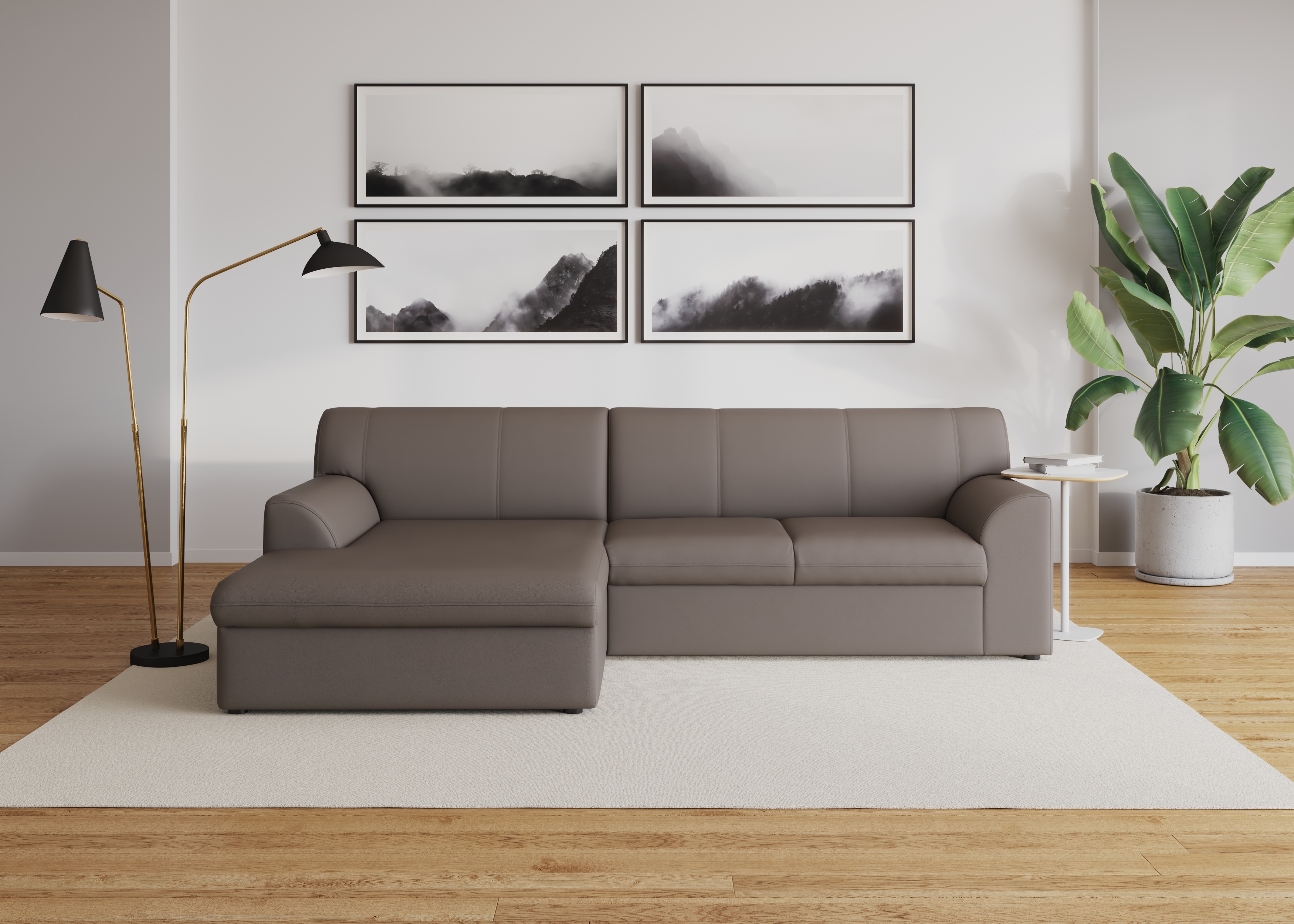 DOMO collection "Topper, elegant und zeitlos, kompaktes Stellmaß 245/155cm, L-Form" mit Recamiere, wahlweise mit Schlaffunktion