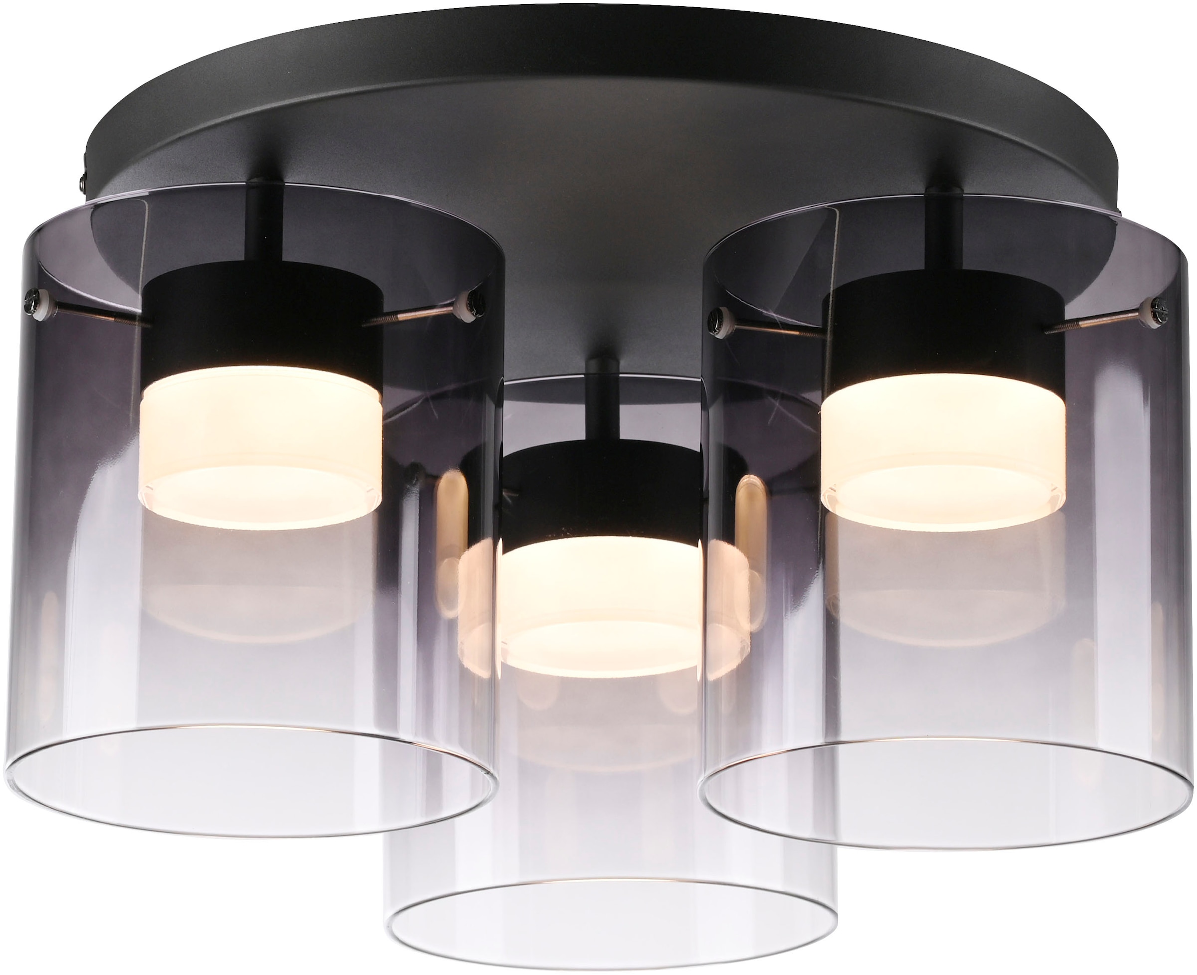 "JUST LIGHT LED Deckenleuchte ""ELIO"", schwarz, 3, Ø 39cm H: 23cm, 1 Stk., Leuchten, 3-Stufen Dimmer, Switchmo, LED Deckenleuchte"