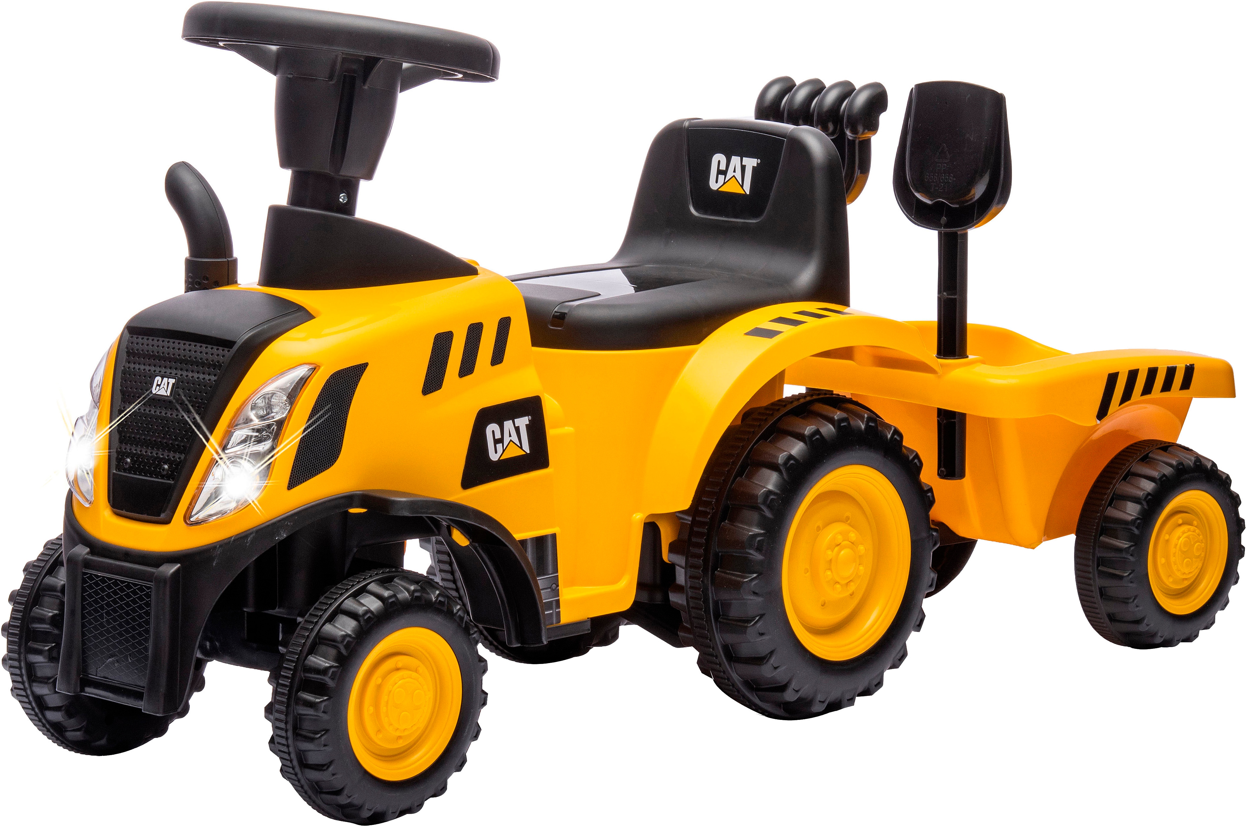 JAMARA Kinder Rutscher "Caterpillar Traktor mit Anhänger 2in1, gelb"gelb, Kunststoff, B:29cm H:44cm T:91cm, Rutschautos, mit Licht- und Soundeffekten