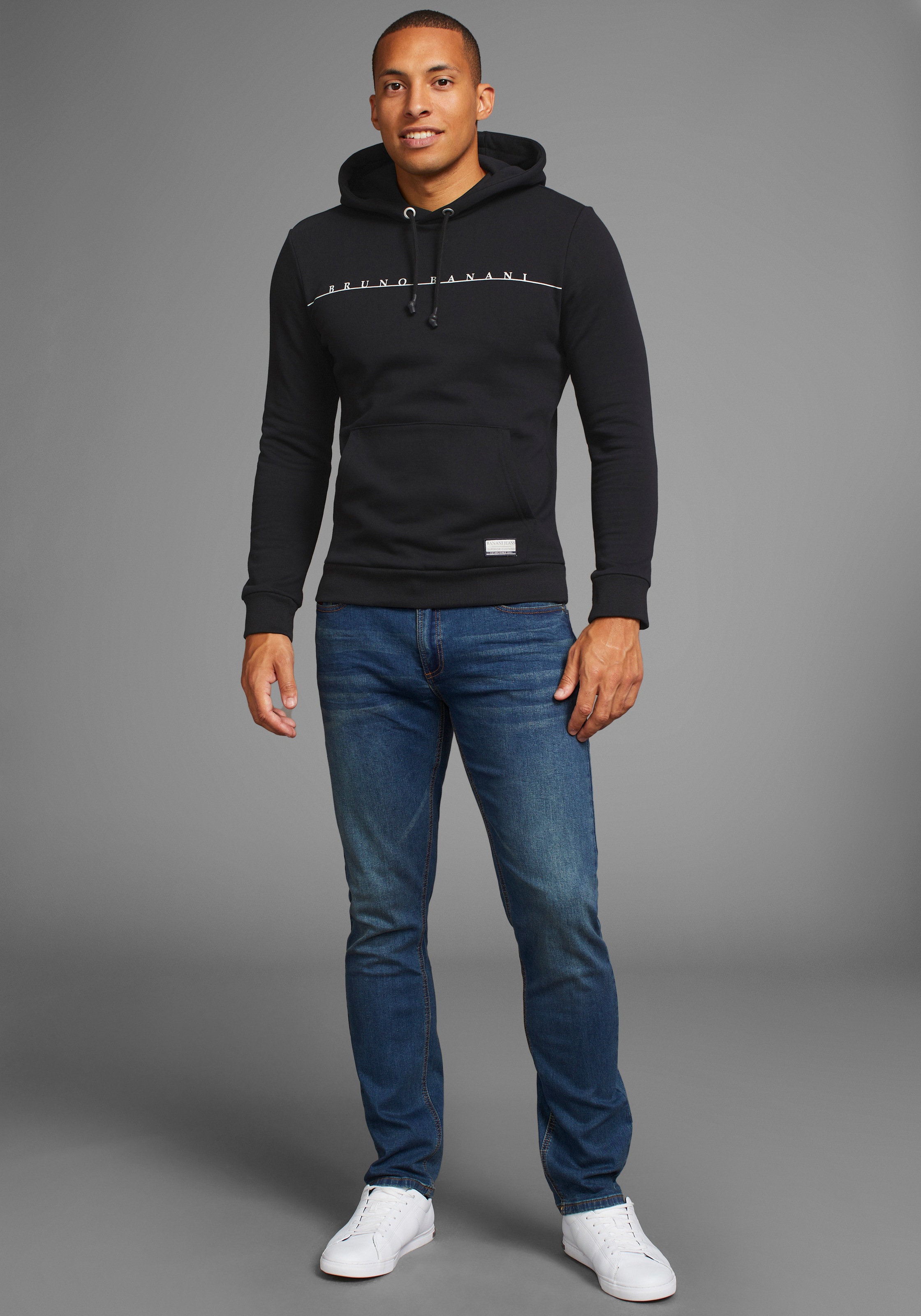 Kapuzensweatshirt BRUNO BANANI, Herren, Gr. XXL (60/62), blau (schwarz), Obermaterial: 60% Baumwolle, 40% Polyester, normal, Sweatshirts, mit modernem Logodruck 3