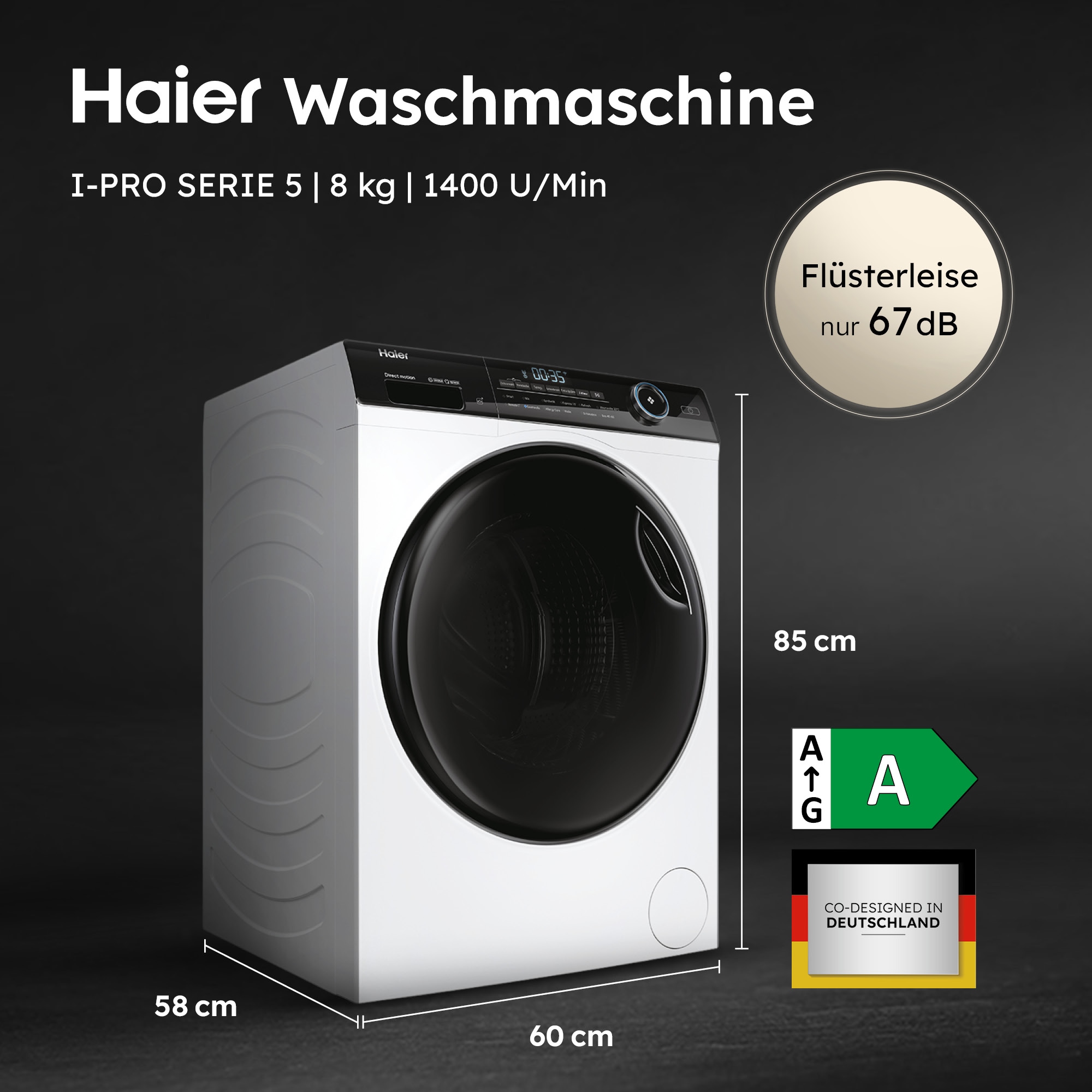Haier Waschmaschine »HW80-B14959EU1«, 8 kg, 1400 U/min, 8 kg, 1400 U/min, Flüsterleiser Motor, Antibakterielle Technologie