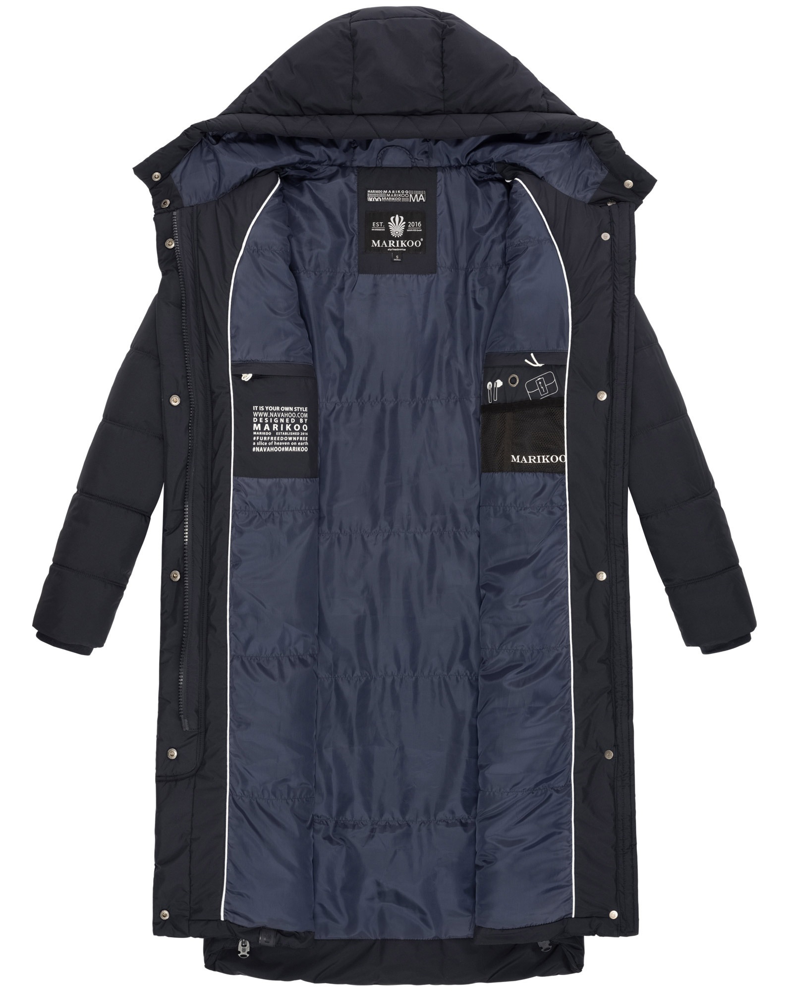 Marikoo Winterjacke »Soranaa«, langer Winter Mantel mit Kapuze