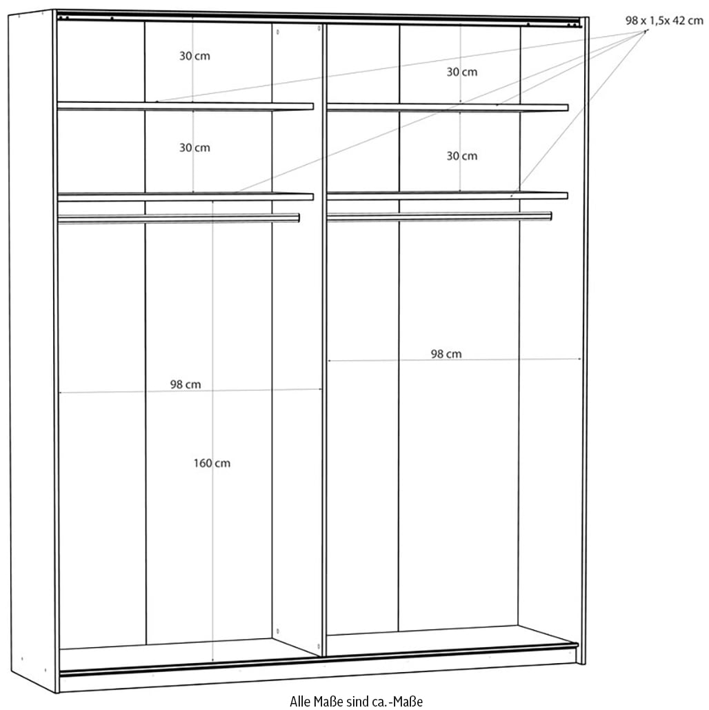 FORTE Schwebetürenschrank »Fittio. Made in Europe, 2 Schiebetüren, modernes Design«, Höhe 2,35 mtr, stehende Montage, Spiegel
