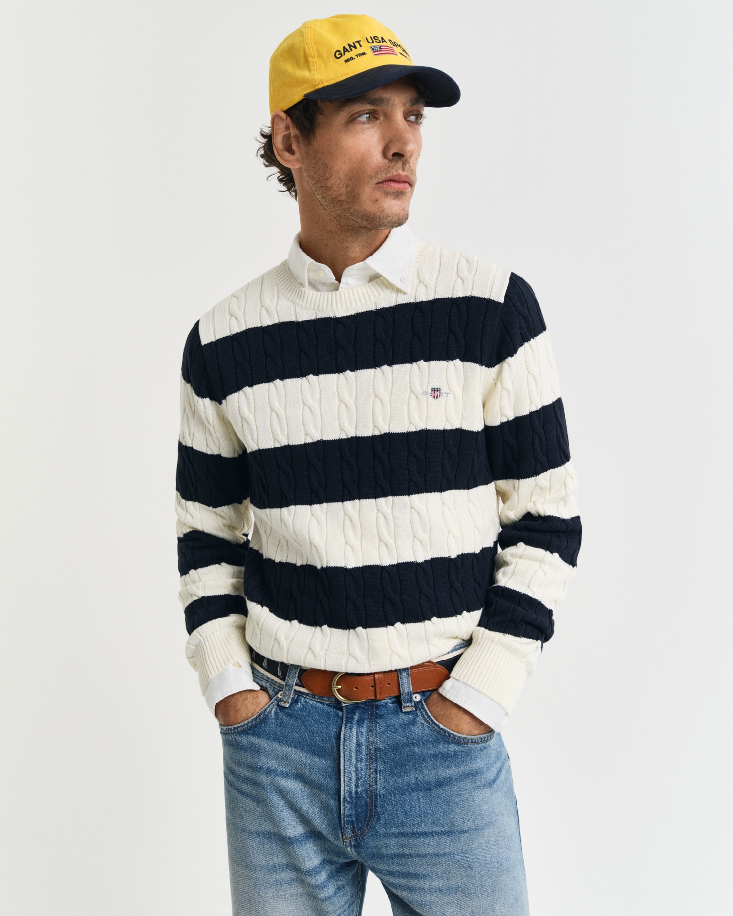 Gant Rundhalspullover "STRIPED COTTON CABLE C-NECK", besticht durch ein dur günstig online kaufen