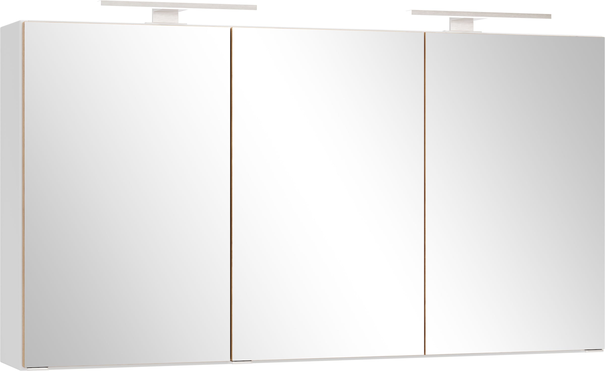 welltime Spiegelschrank "TRIENT, 3D-Spiegelschrank 120 cm, gedämpfte Scharniere" matt weiß/Wildeiche, gedämpfte Scharniere