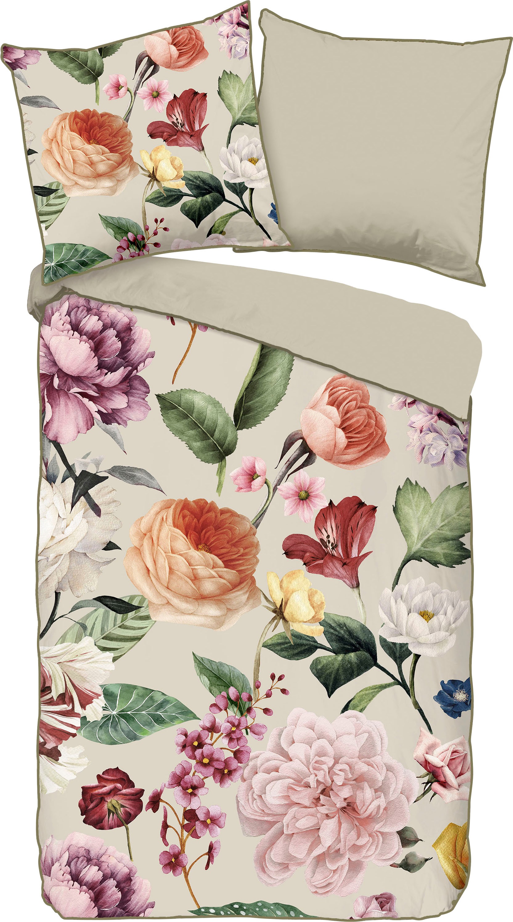 Descanso Wendebettwäsche "Fiori" 2 Stk. Baumwolle, Satin, 135x200, Biese, R günstig online kaufen