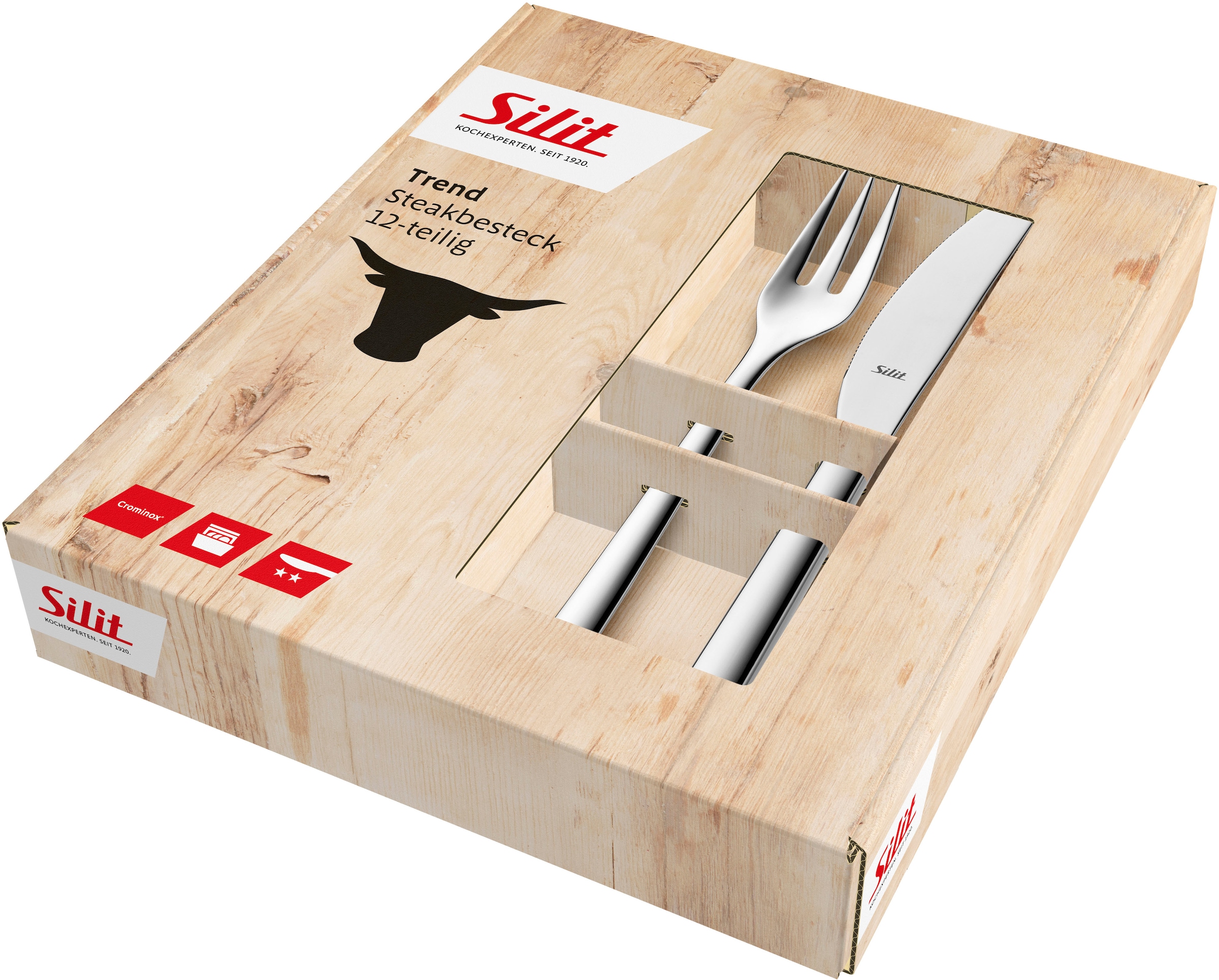 Silit Steakbesteck »Trend«, (Set, 12 tlg.), 12-teilig, Crominox: Edelstahl 18/10, Wellenschliff