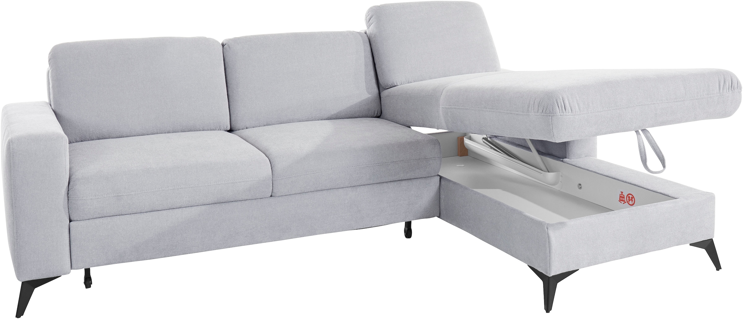 Places of Style Ecksofa »Lolland L-Form«, Wahlweise mit Bettfunktion und Bettkasten, Federkern