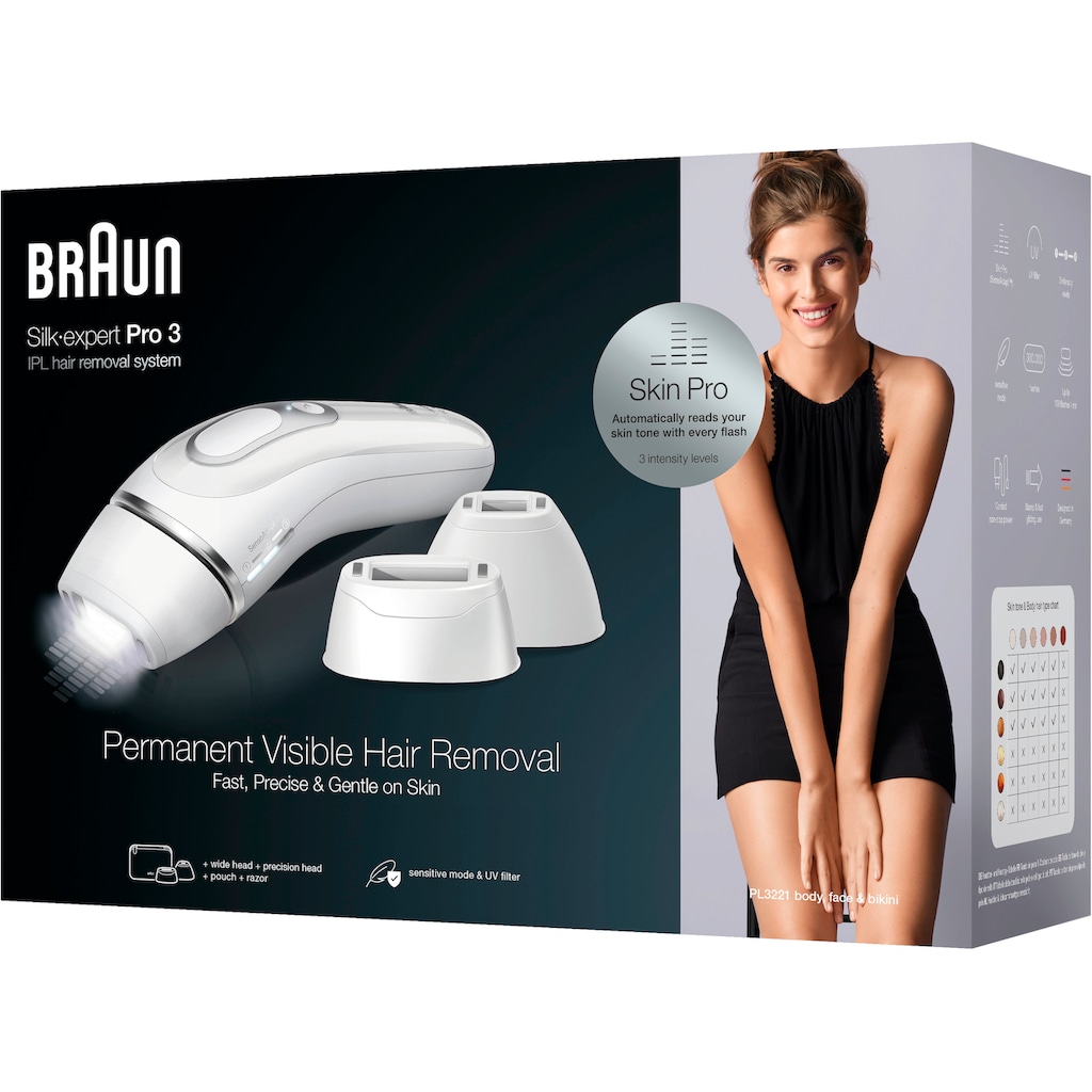 Braun IPL-Haarentferner »Silk-Expert Pro 3 PL3221 IPL«, 100 Lichtimpulse, Skin Pro-Technologie