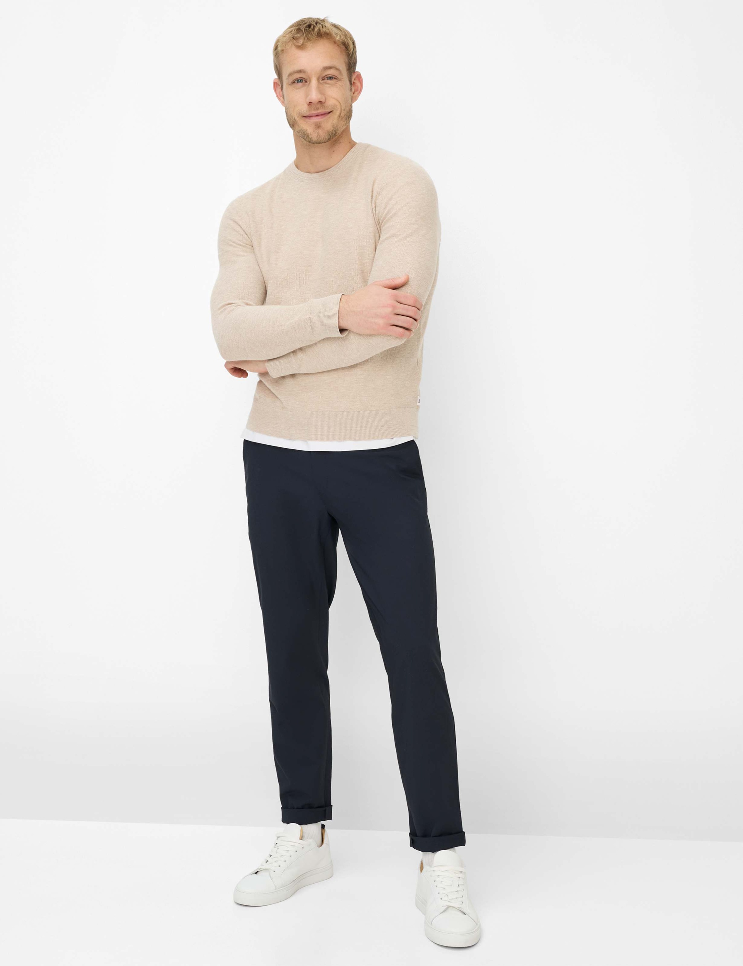Rundhalspullover BRAX "Style RICK", Herren, Gr. XXL (56), beige, Strick, 44% Baumwolle, 36% Leinen, 20% Polyester, Rundhals, Pullover Rundhalspullover 2