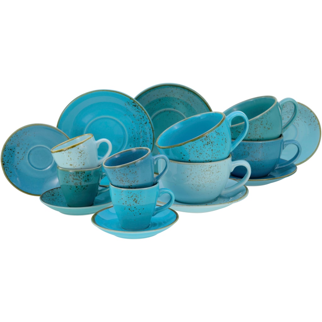 CreaTable Tasse »Tassen Set NATURE COLLECTION Aqua«, (Set, 16 tlg.)