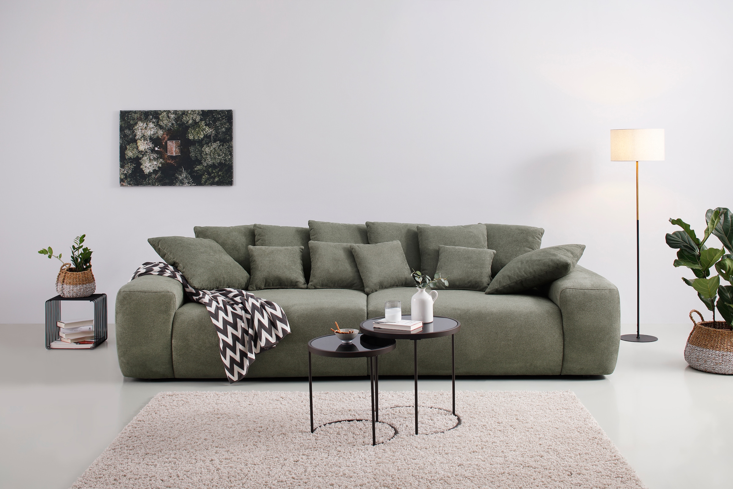 Home affaire Big-Sofa "Sundance", Boxspringfederung, Breite 302 cm, Lounge Sofa mit vielen losen Kissen