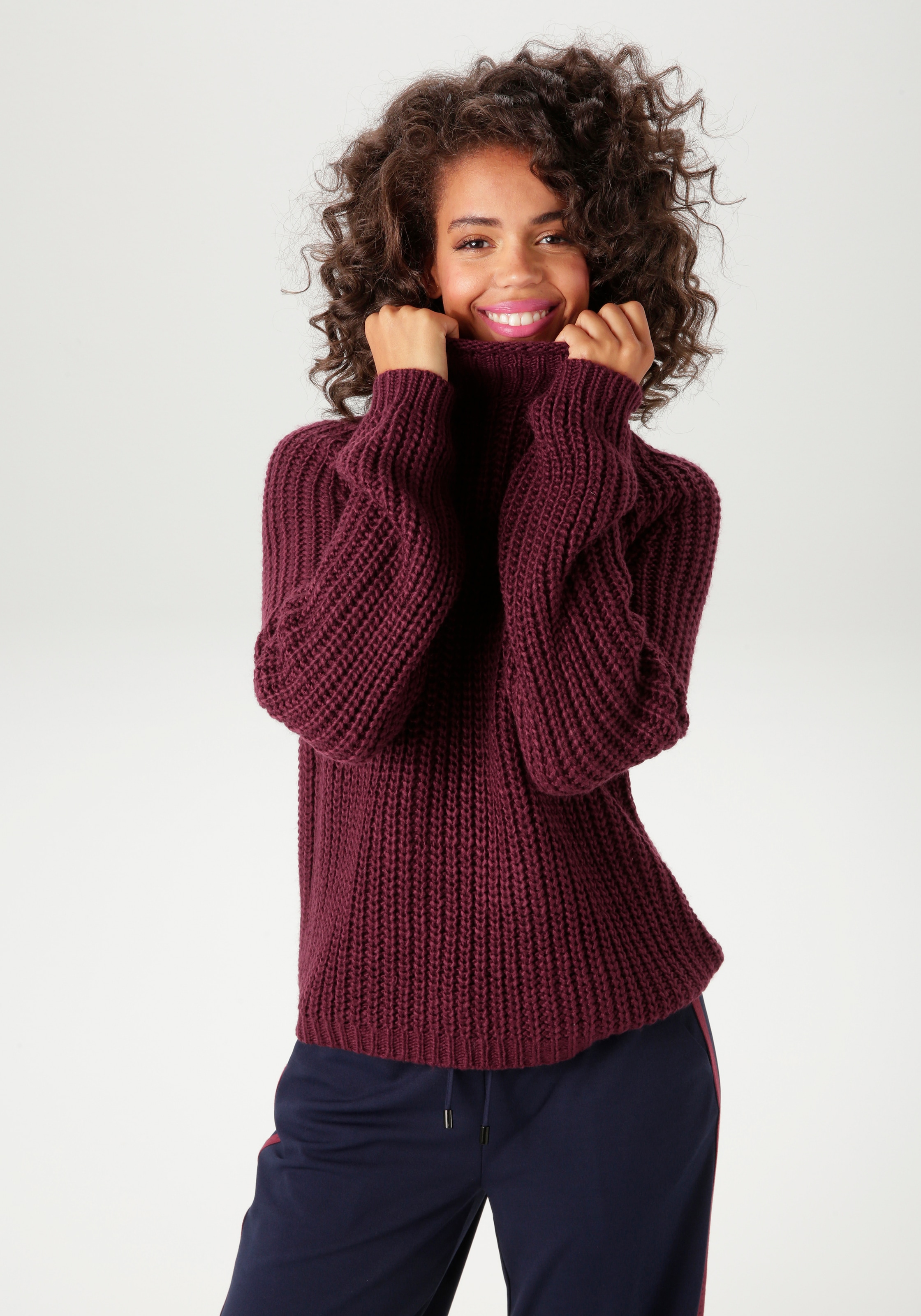 Aniston CASUAL Strickpullover, mit Rollkante am Stehkragen günstig online kaufen