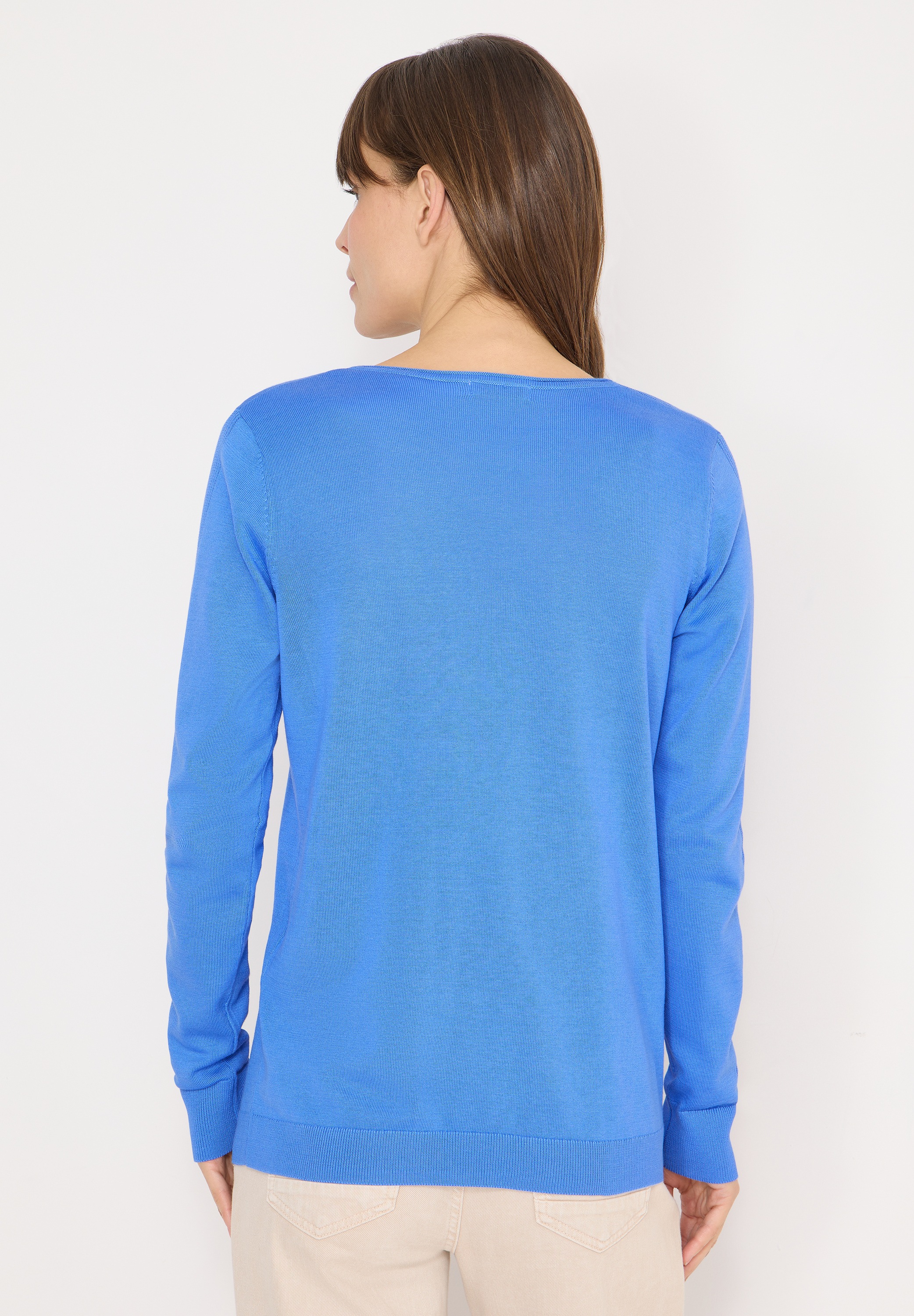 Strickpullover CECIL, Damen, Gr. L (42), fountain blau, Web, 60% Baumwolle, 40% Viskose, unifarben, comfort fit normal, V-Ausschnitt, Rippbündchen, Pullover Strickpullover, im soften Baumwoll-Mix 5