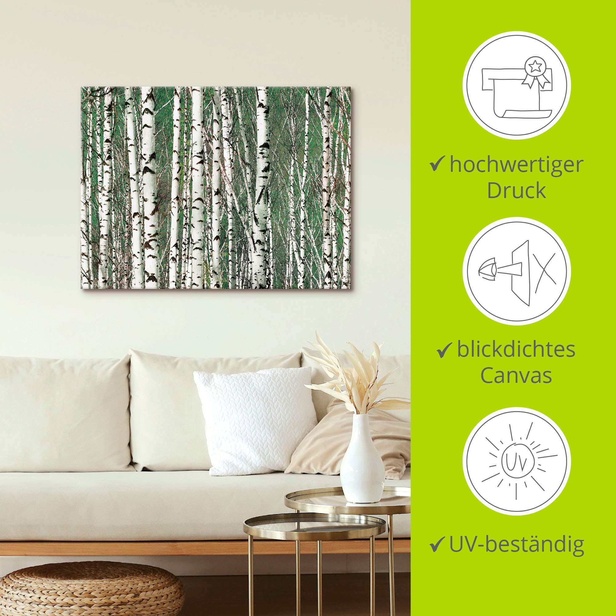 Artland Wandbild »Birkenwald - Bäume«, Bäume, (1 St.), als Leinwandbild, Wandaufkleber in verschied. Größen
