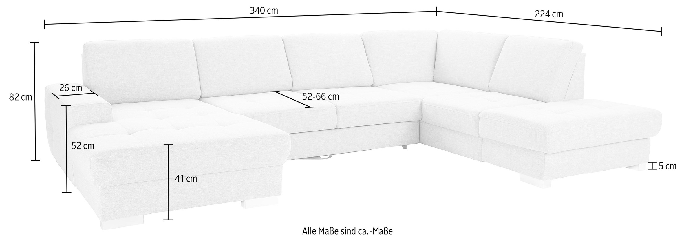 sit&more Wohnlandschaft »Santorini U-Form« mit Federkern und Sitztiefenverstellung, wahlweise mit Bettfunktion