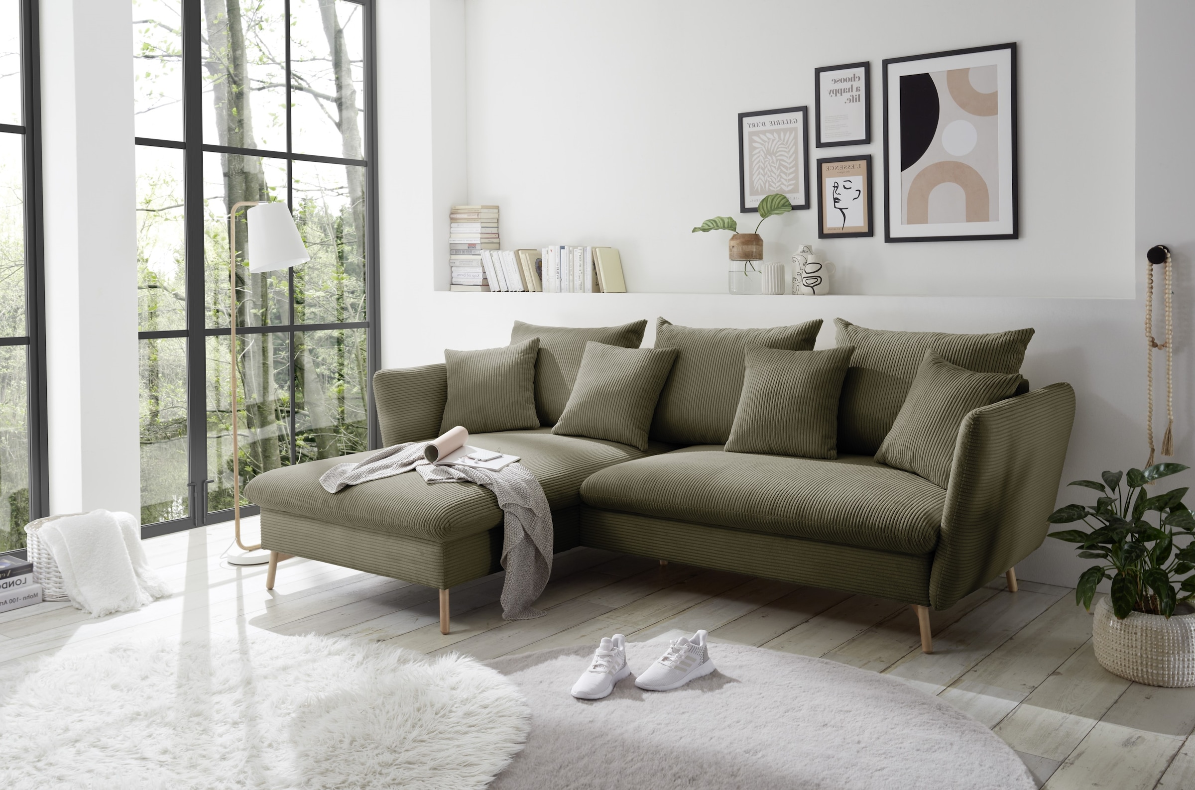 andas Ecksofa »MERLE, 258 cm, L-Form, traumhafter Cord,«, mit Bettfunktion und Bettkasten, Liegefläche 224 x 139