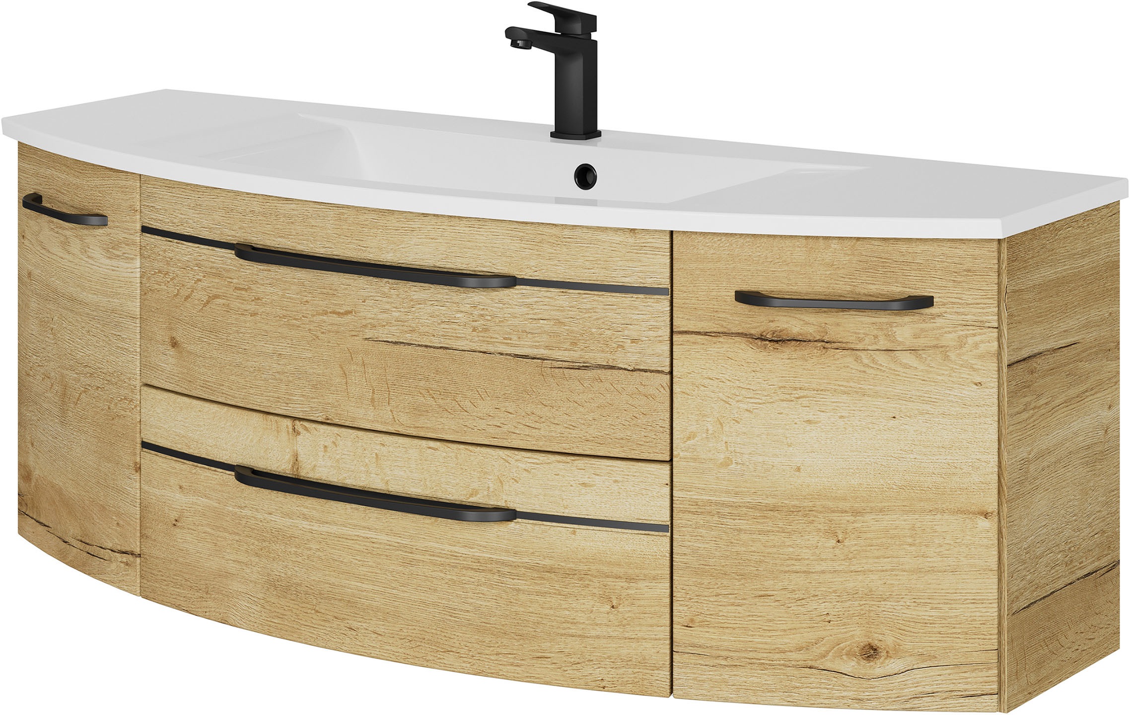 Saphir Badmöbel-Set »Serie 7045 2-teilig Mineralmarmor-Waschtisch mit LED-Spiegelschrank«, (Set, 2 St.), Badezimmer-Set 133,2 cm breit, inkl. Türdämpfer, 5 Türen, 2 Schubladen