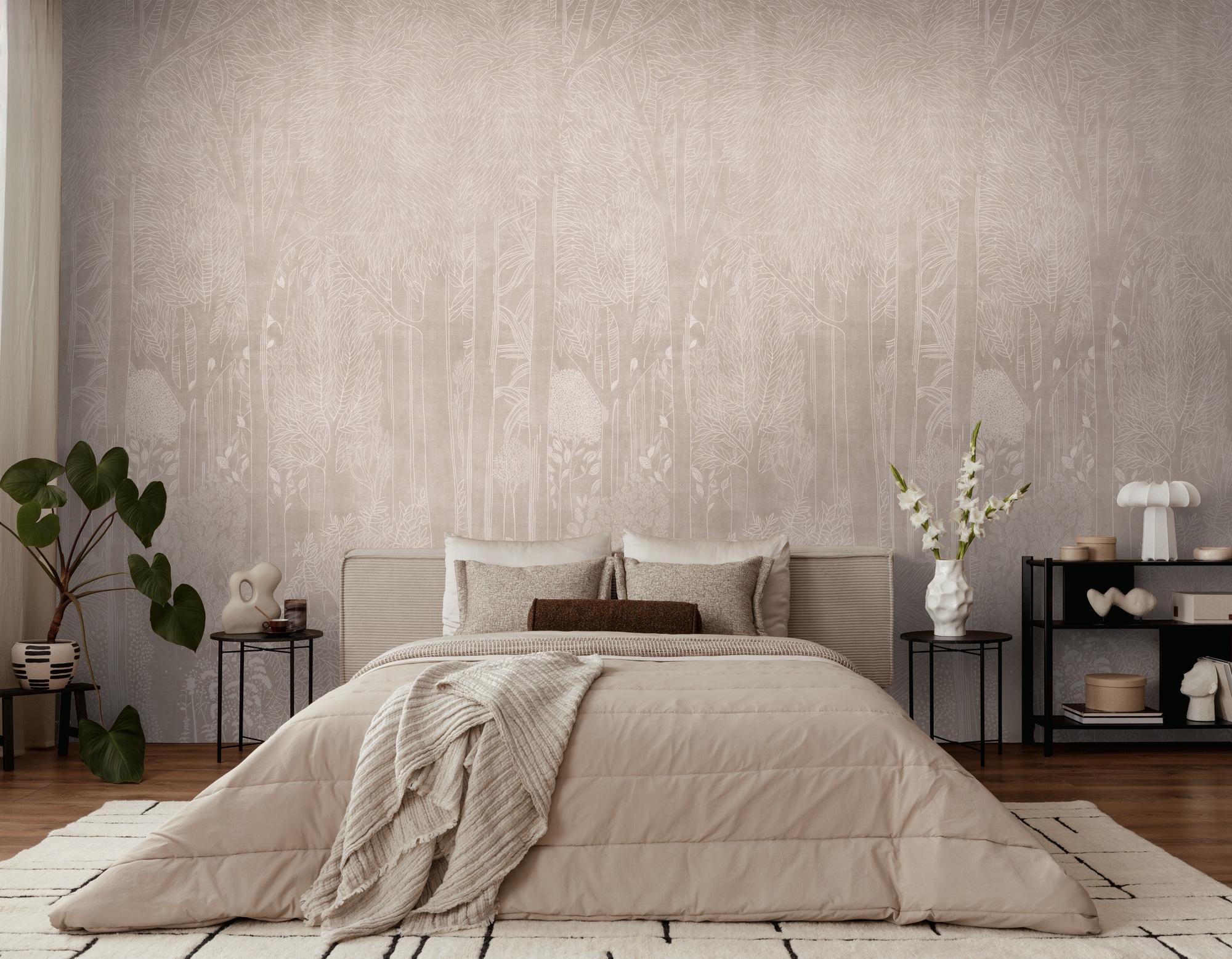 living walls Vliestapete »Vibes & Styles Elara – Silent Forest Fototapete« Kunst leicht strukturiert Zarte Waldszene mit filigranen Details und sanfter, eleganter Tiefe