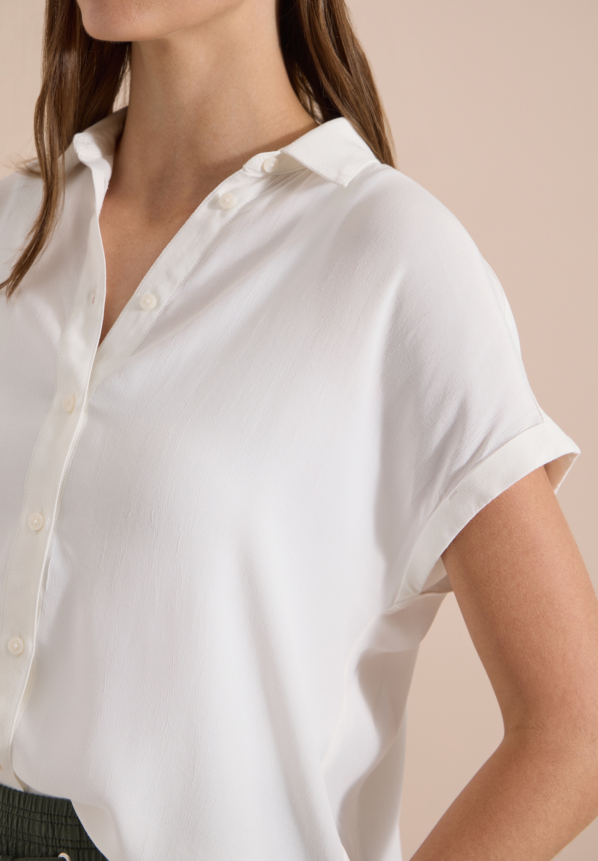 Cecil Hemdbluse Sommerbluse, Kurzarm, weich fließende Viskose