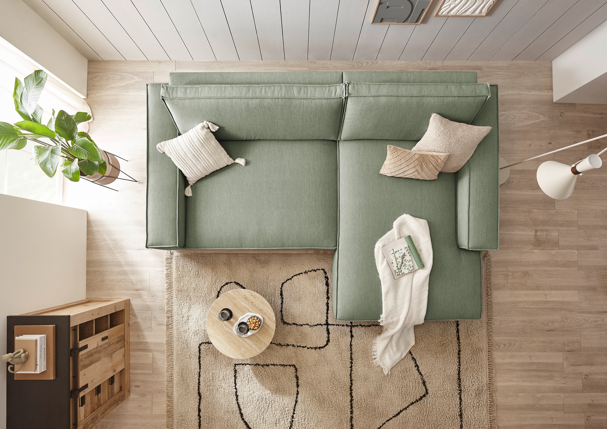 Home affaire Ecksofa »NEU: SHERWOODL XXL 284, Big-Sofa L-Form, tiefe Sitzfläche 95 cm, Cord,«, Leinenoptik, Recamiere rechts/links, auch als Schlafsofa stellbar