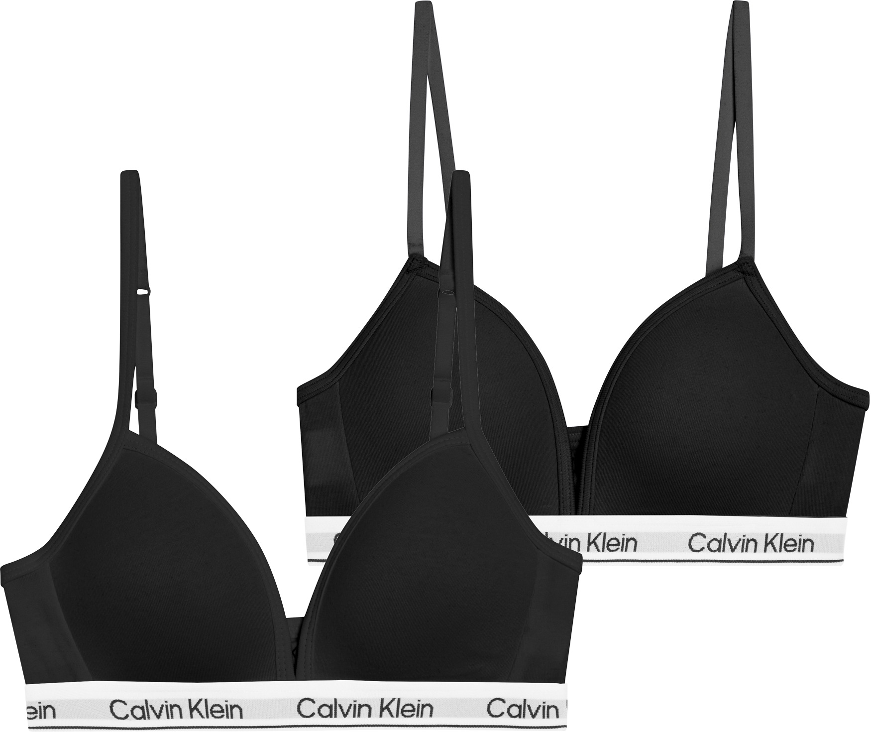 Damen Triangel-BH "2PK TRIANGLE", CALVIN KLEIN UNDERWEAR, Gr. 140, schwarz, Jersey, Obermaterial: 95% Baumwolle, 5% Elasthan, BHs, mit Logobund