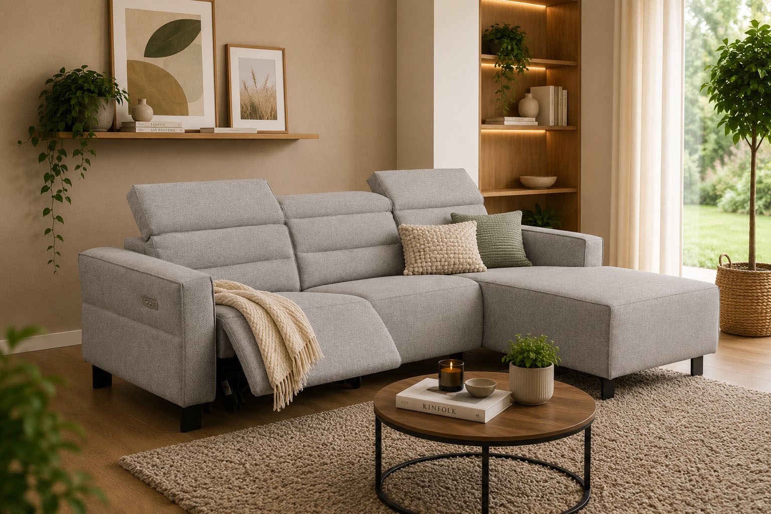 OTTO home Ecksofa "CARPARI Webstoff,L-Form,224 cm, man./elektr. Relaxfunktion" (USB A/C), sowie Kopfteilverstellung