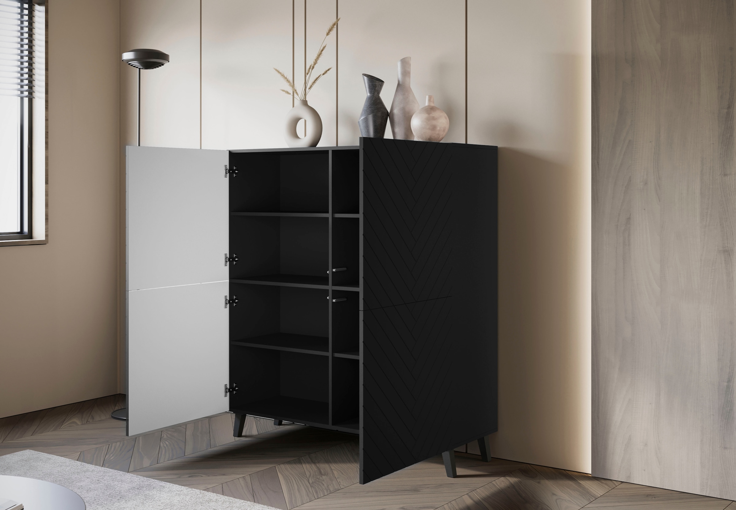 INOSIGN Highboard »HIGHBOARD PHUKET«, (1 St.), moderne Kommode mit 4 Türen und 8 Fächern, Breite 120 cm
