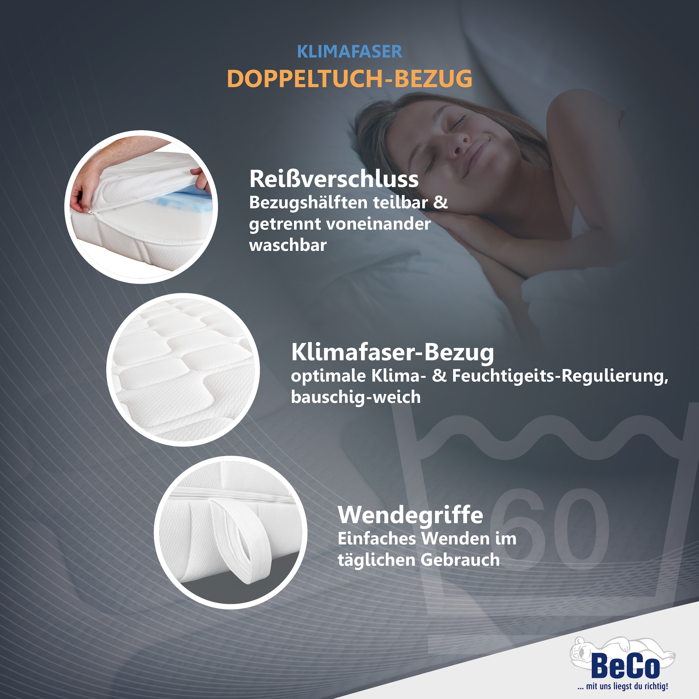 Beco Gelschaummatratze »GUMO, 7 Zonen Matratze 90x200,140x200 und mehr, weiche & feste Seite« 20 cm hoch 1 Stk. tlg. druckentlastende Gelschaumauflage,atmungsaktiv, Partner-/Wendematratze