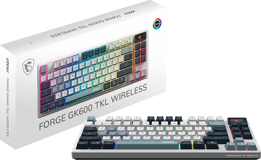 MSI Gaming-Tastatur »FORGE GK600 TKL WIRELESS SKY«, (Antirutsch-Füße-Funktionstasten-Licht-Bewegungs-Sensor-Multimedia-Tasten-USB-Anschluss-Windows-Sperrtaste-Lautstärkeregler)
