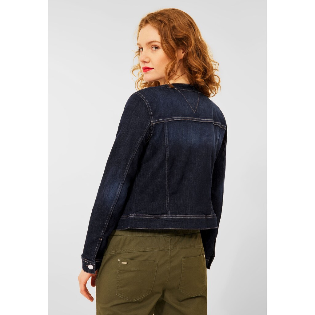 Damenmode Jacken STREET ONE Jeansjacke »Street One Blaue Jeansjacke«, mit Knopfleiste dark-blue-rinse Damenmode Jacken STREET ONE Jeansjacke »Street One Blaue Jeansjacke«, mit Knopfleiste dark-blue-rinse